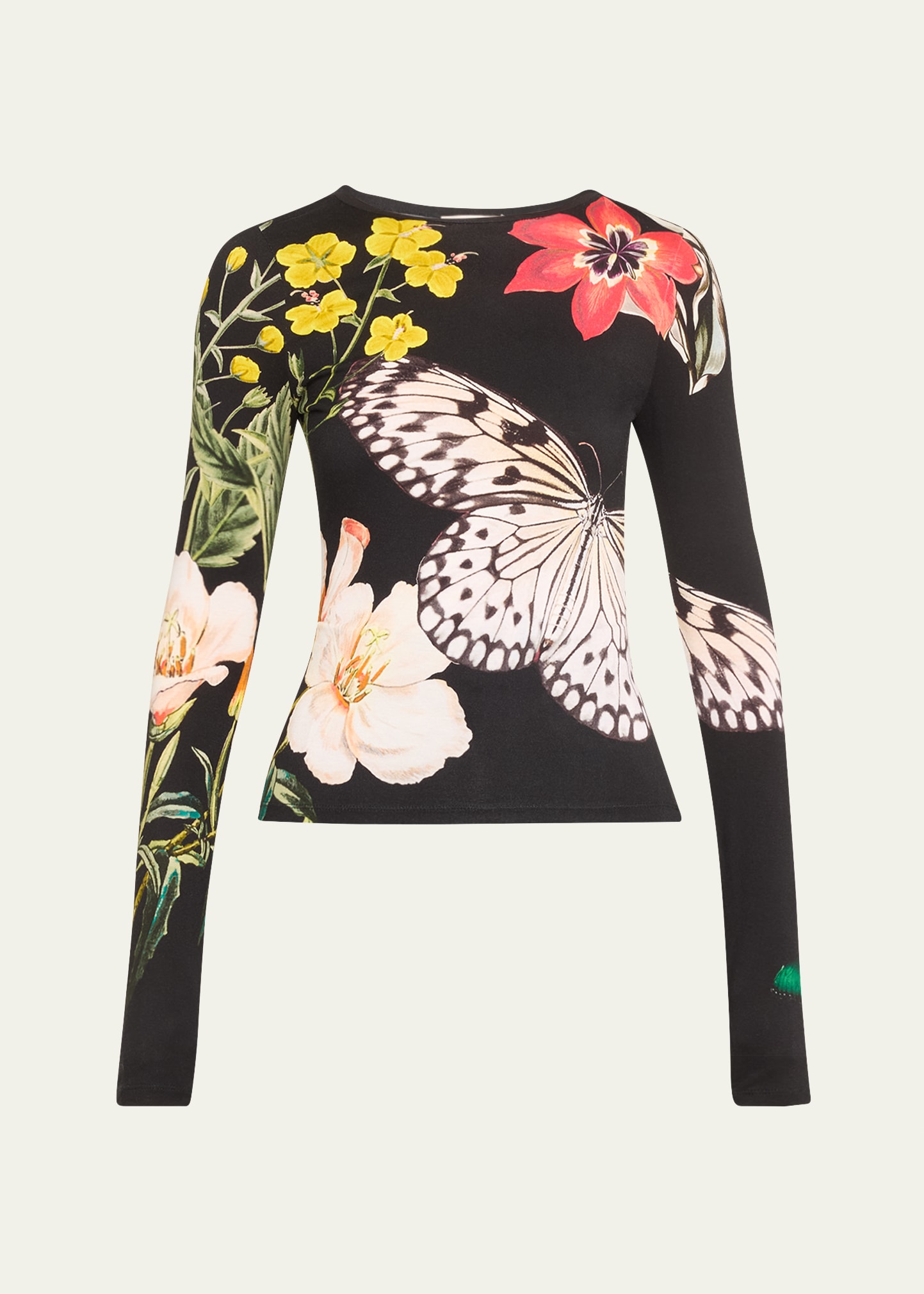 Shop Alice And Olivia Delaina Printed Long-sleeve Top In Essential Floral