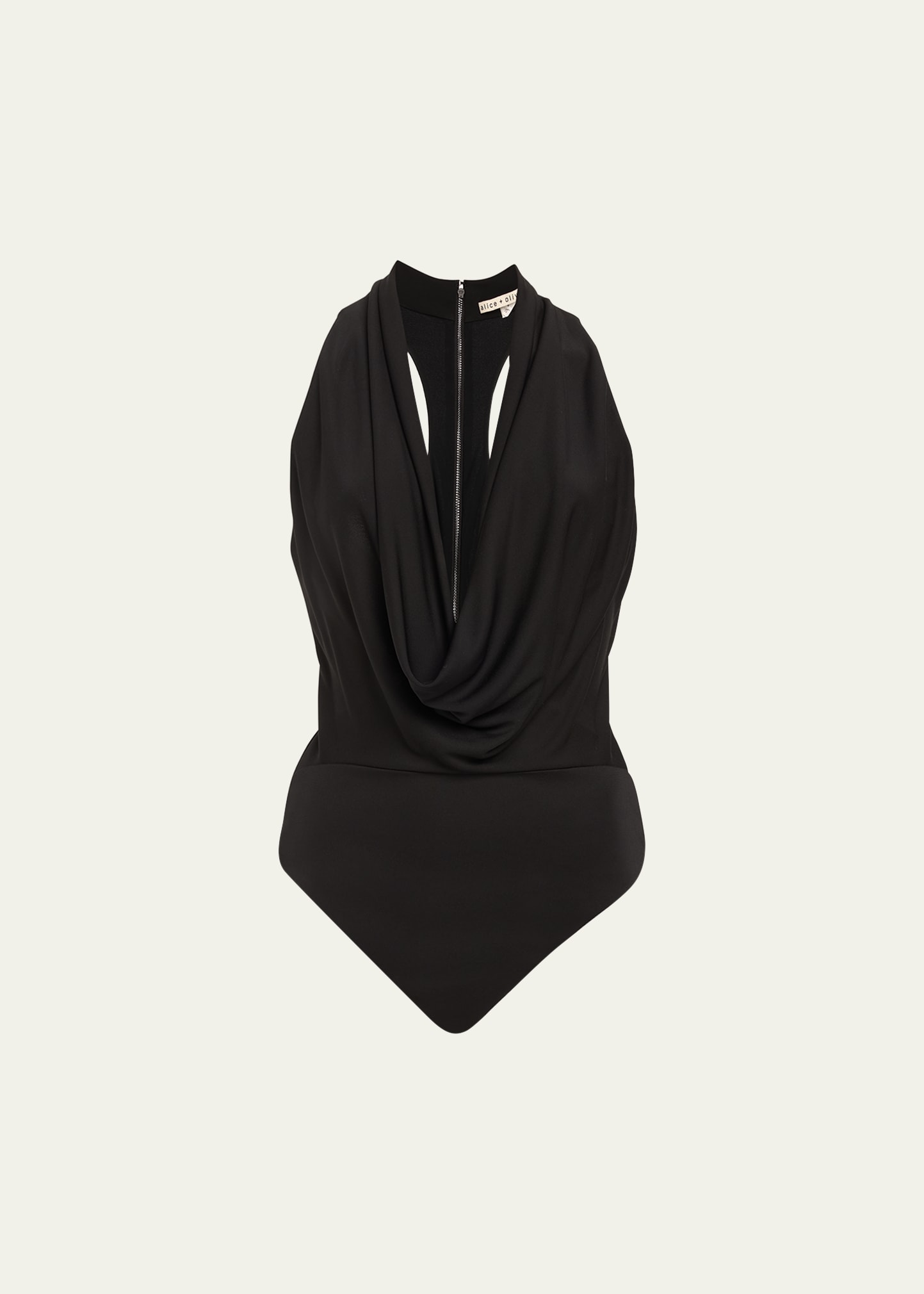 Shop Alice And Olivia Dani Deep Cowl-neck Bodysuit In Black