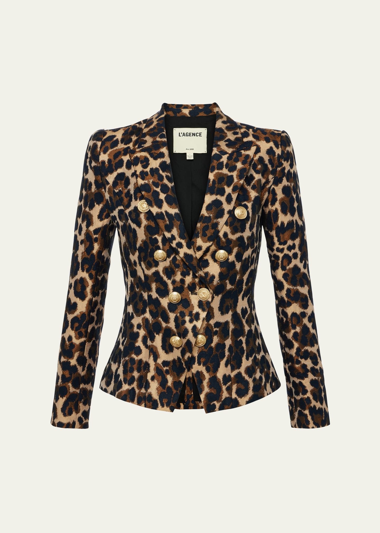 Shop L Agence Bethany Structured Jacquard Leopard Blazer In Cashew Multi Leop
