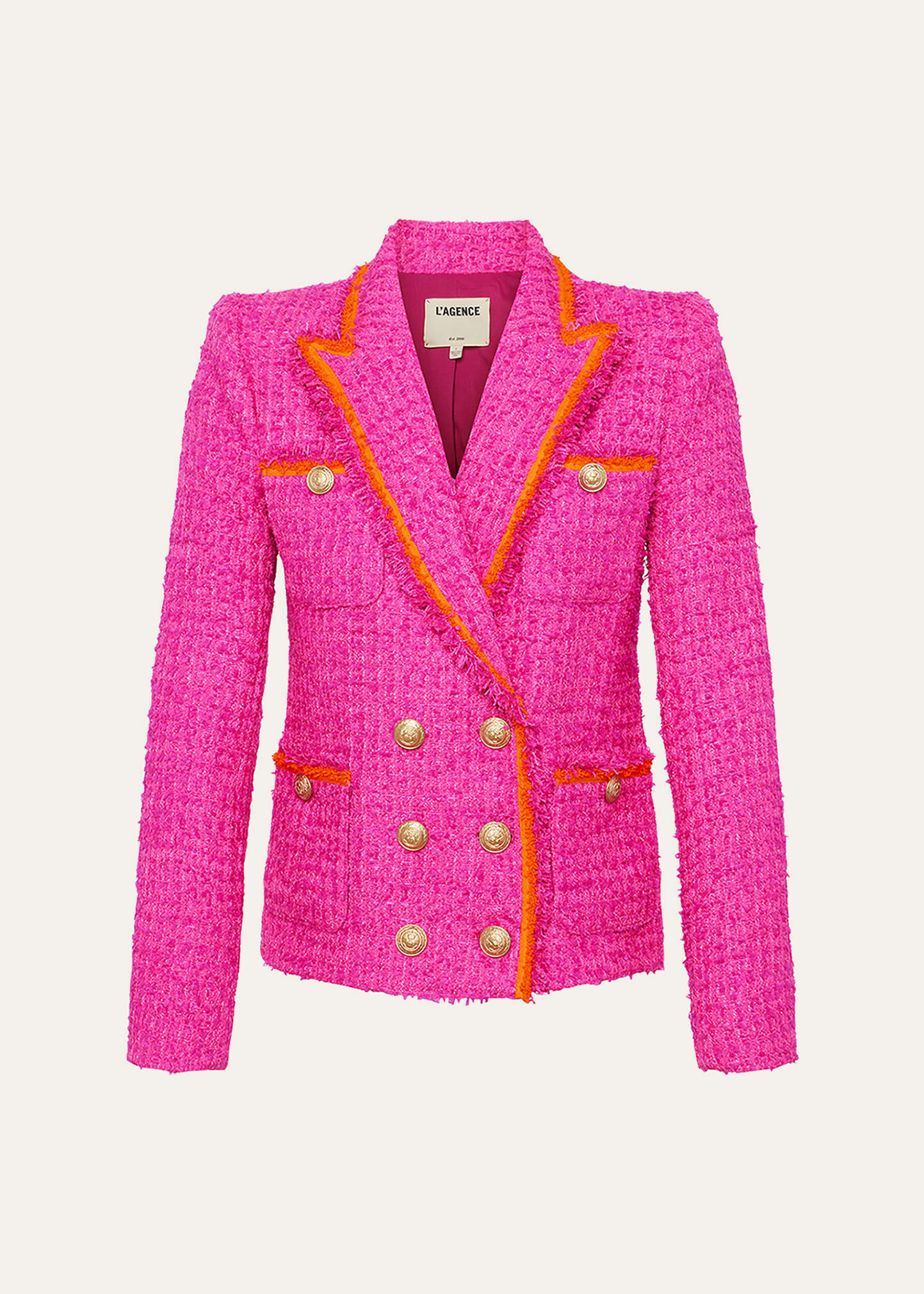 Shop L Agence Alectra Neon Tweed Collared Jacket In Rhodamine/glow Or