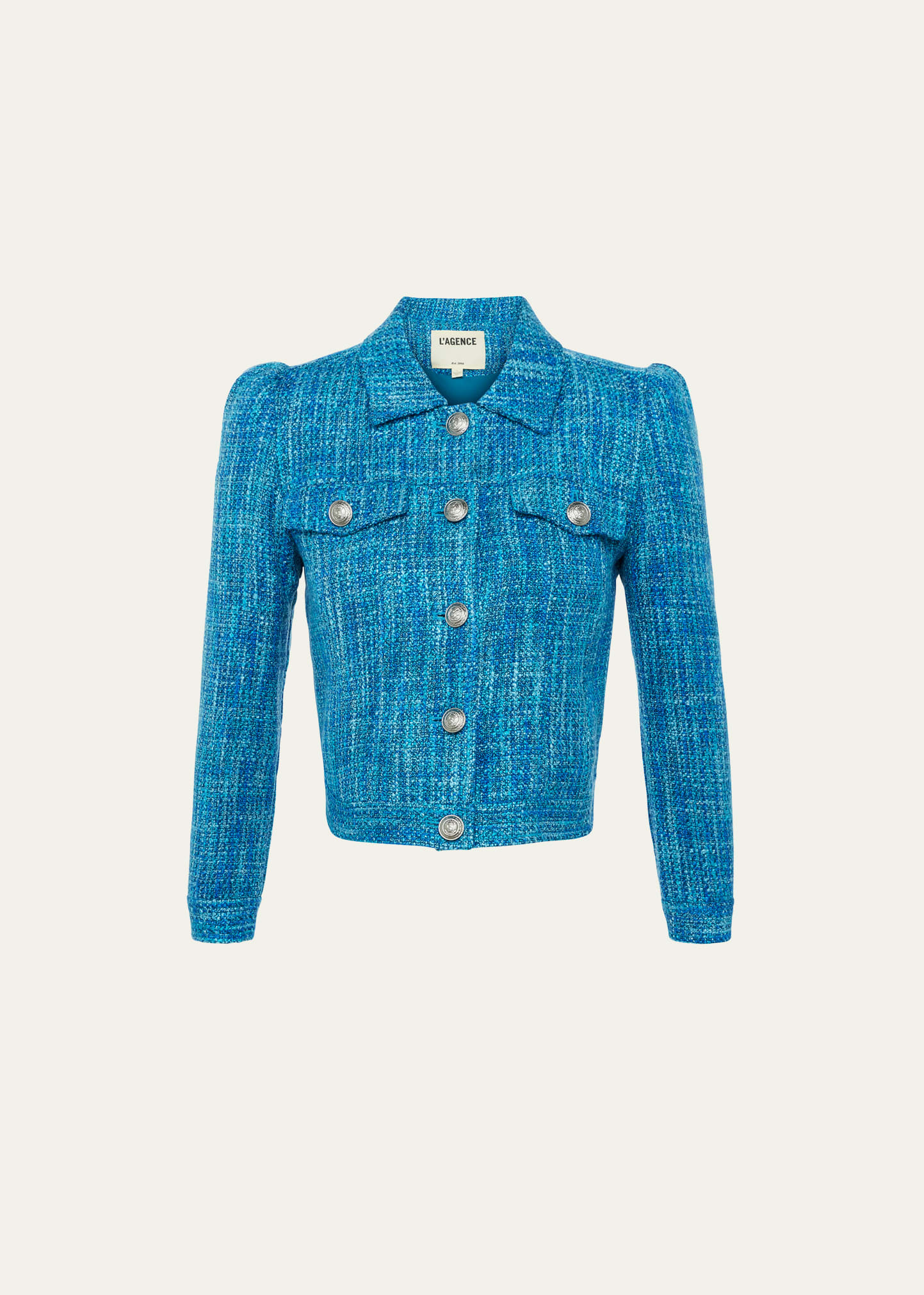 Shop L Agence Kasey Tweed Jacket In Caribbean Blue Mu