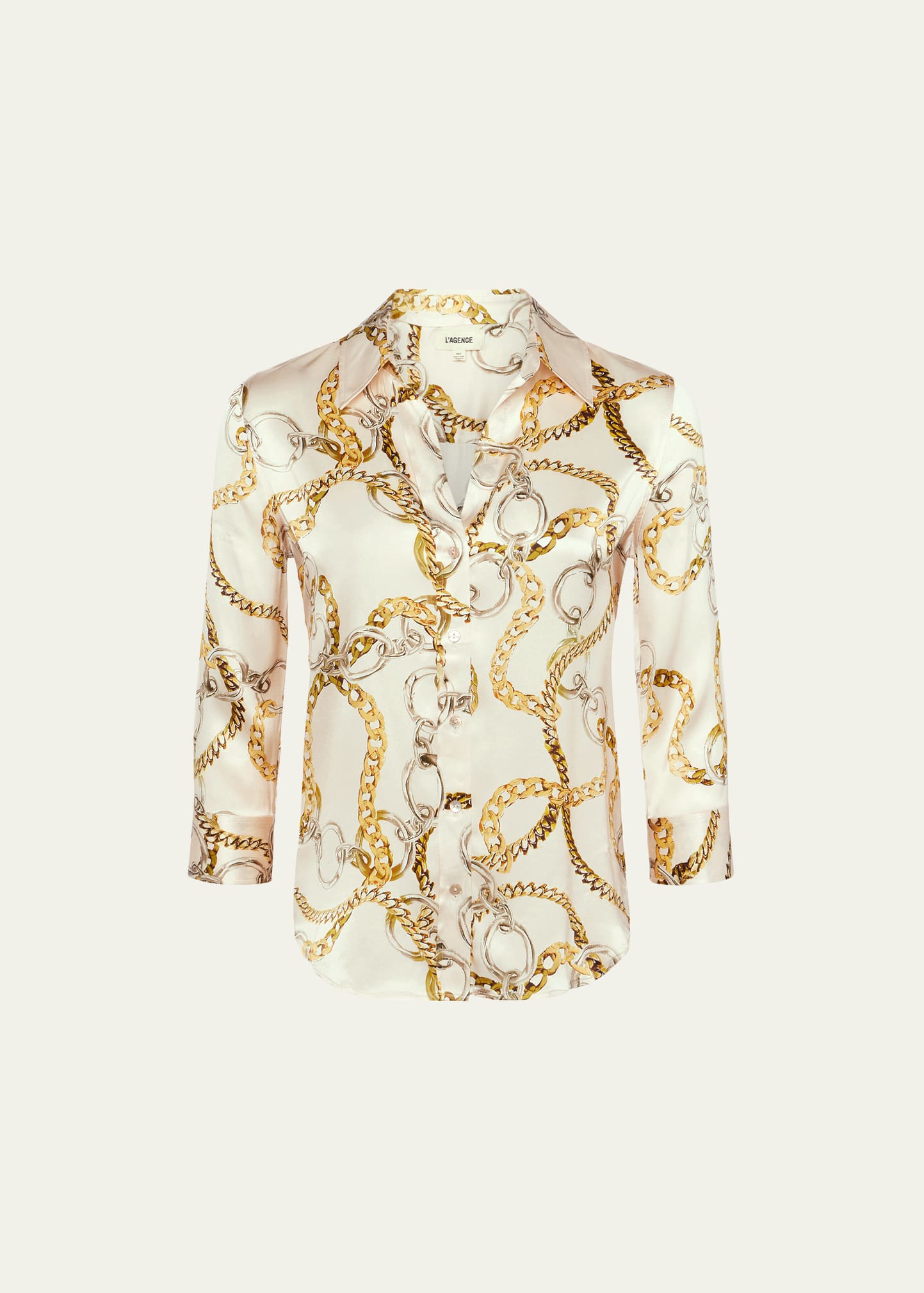 L Agence Dani Multi Chain Printed Silk Blouse In Ecru Multi Oversi