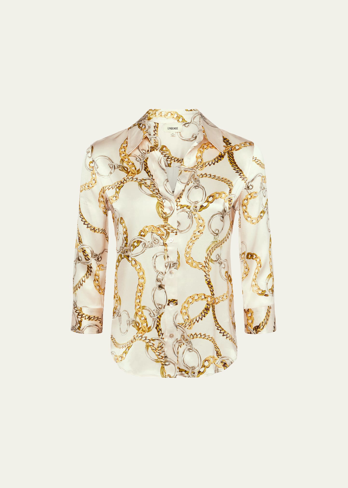 Shop L Agence Dani Multi Chain Printed Silk Blouse In Ecru Multi Oversi