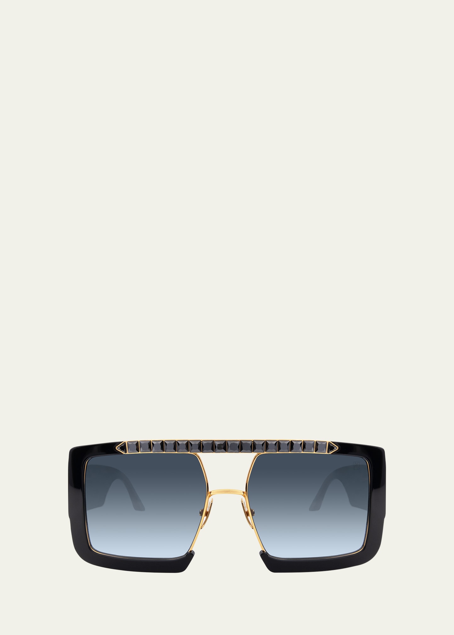 Anna-karin Karlsson Le Swag Stainless Steel Square-shaped Aviator Sunglasses In Black Black Cryst