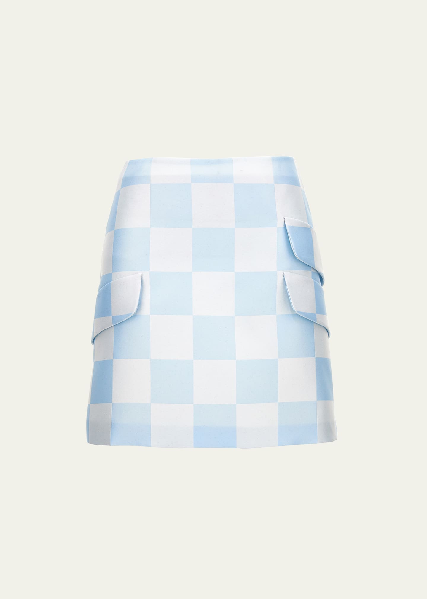 Shop Versace Big Damier Silk Mix Mini Skirt In Pastel Bluewhite
