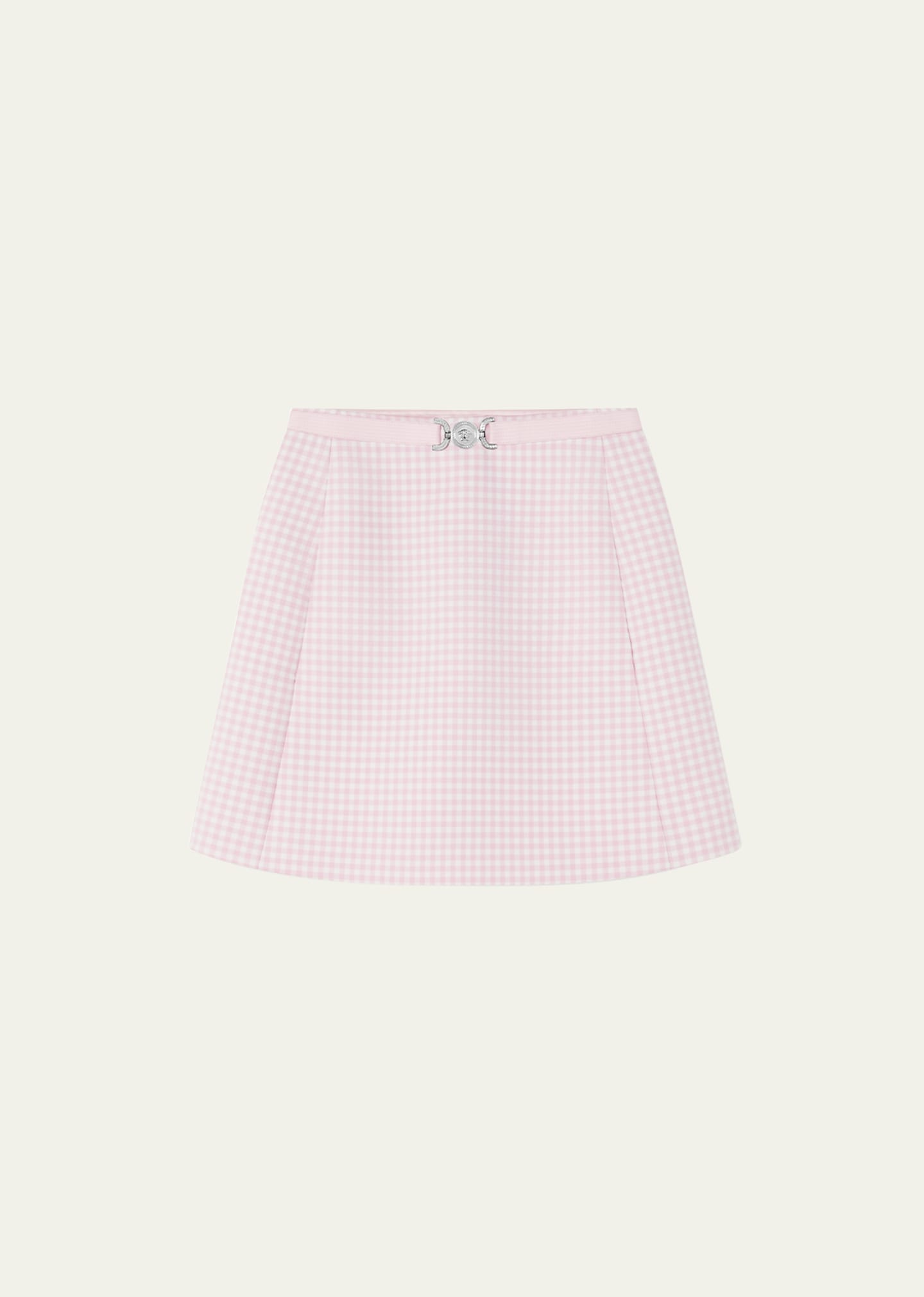 Shop Versace Double Wool Natte Mini Skirt With Medusa Detail In Pastel Pinkwhite