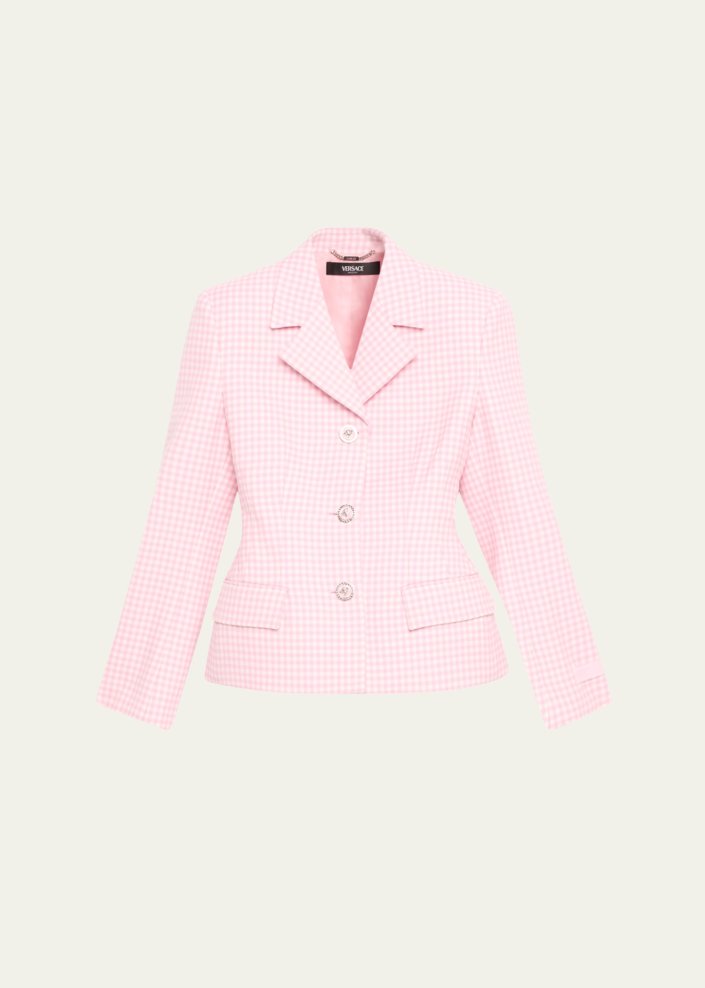 Shop Versace Informal Double Wool Natte Blazer Jacket In Pastel Pinkwhite