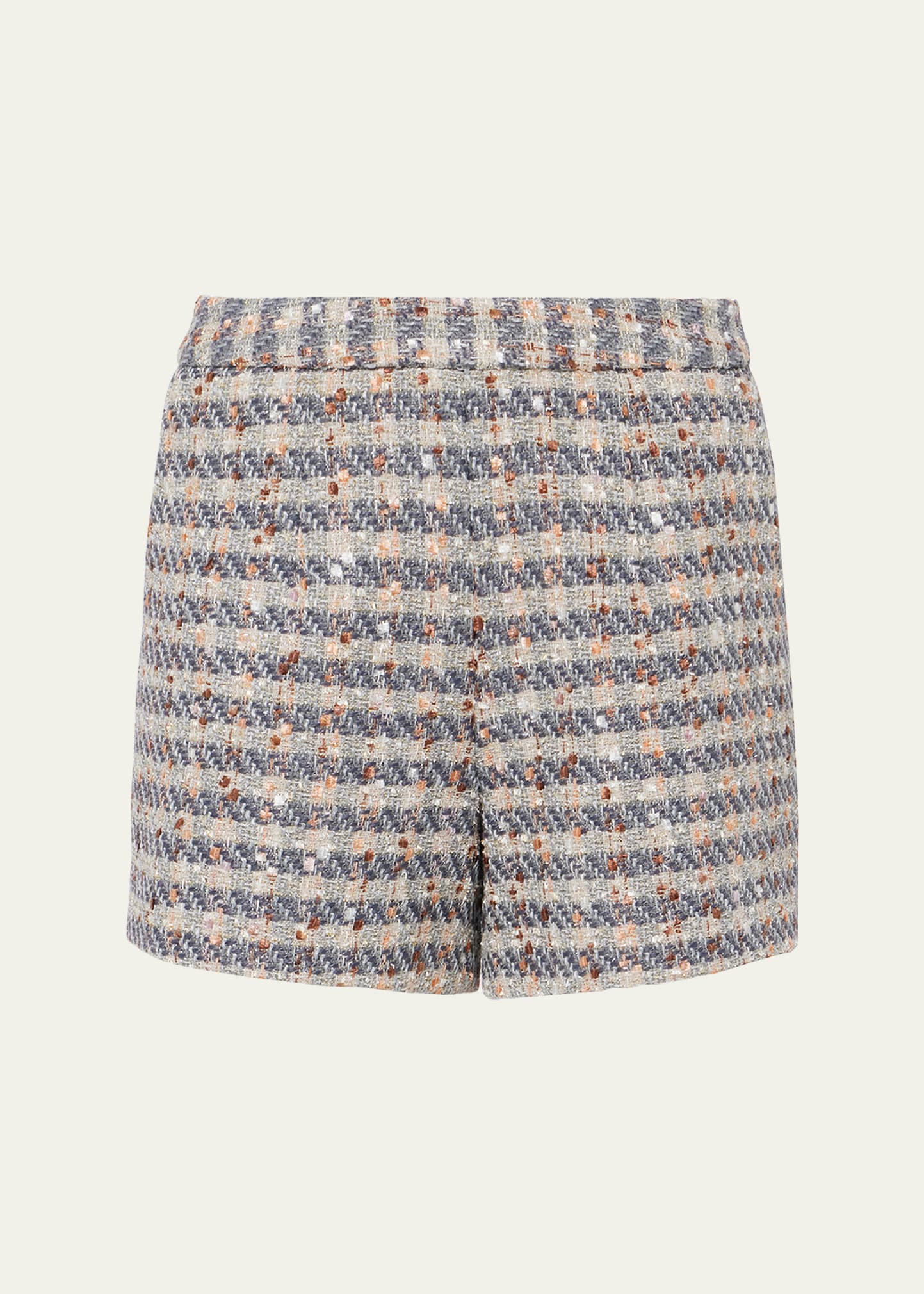 Shop L Agence Ashton Plaid Tweed Shorts In Greyecru