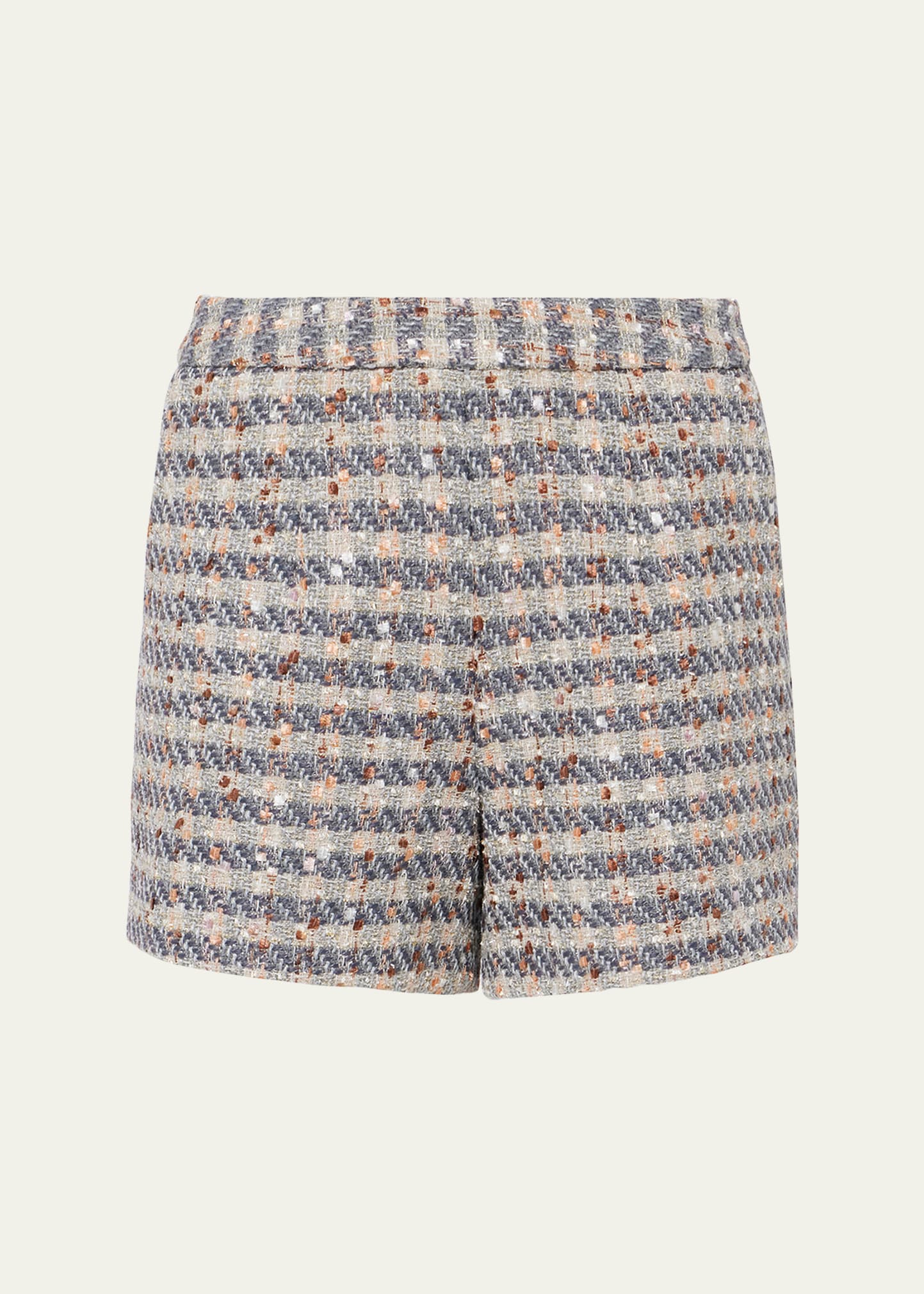 L Agence Ashton Plaid Tweed Shorts In Greyecru