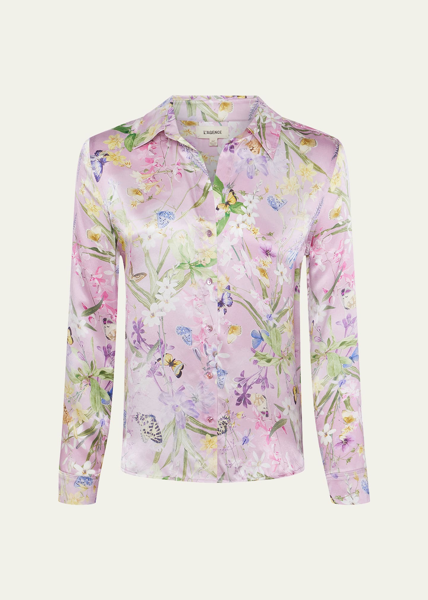 Shop L Agence Tyler Floral Butterfly Silk Blouse In Llc Snw Bt