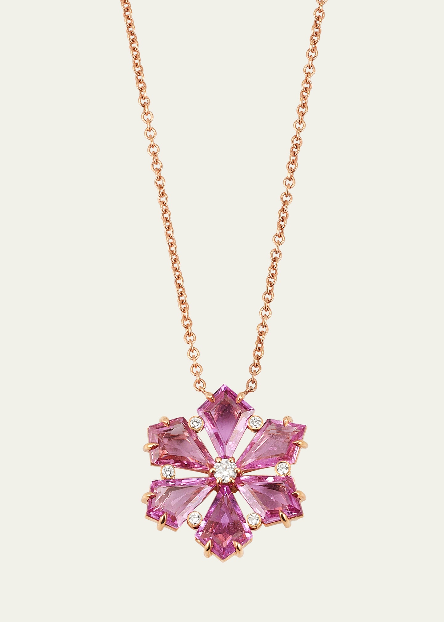 18K Rose Gold Pink Sapphire and Diamond Pendant Necklace