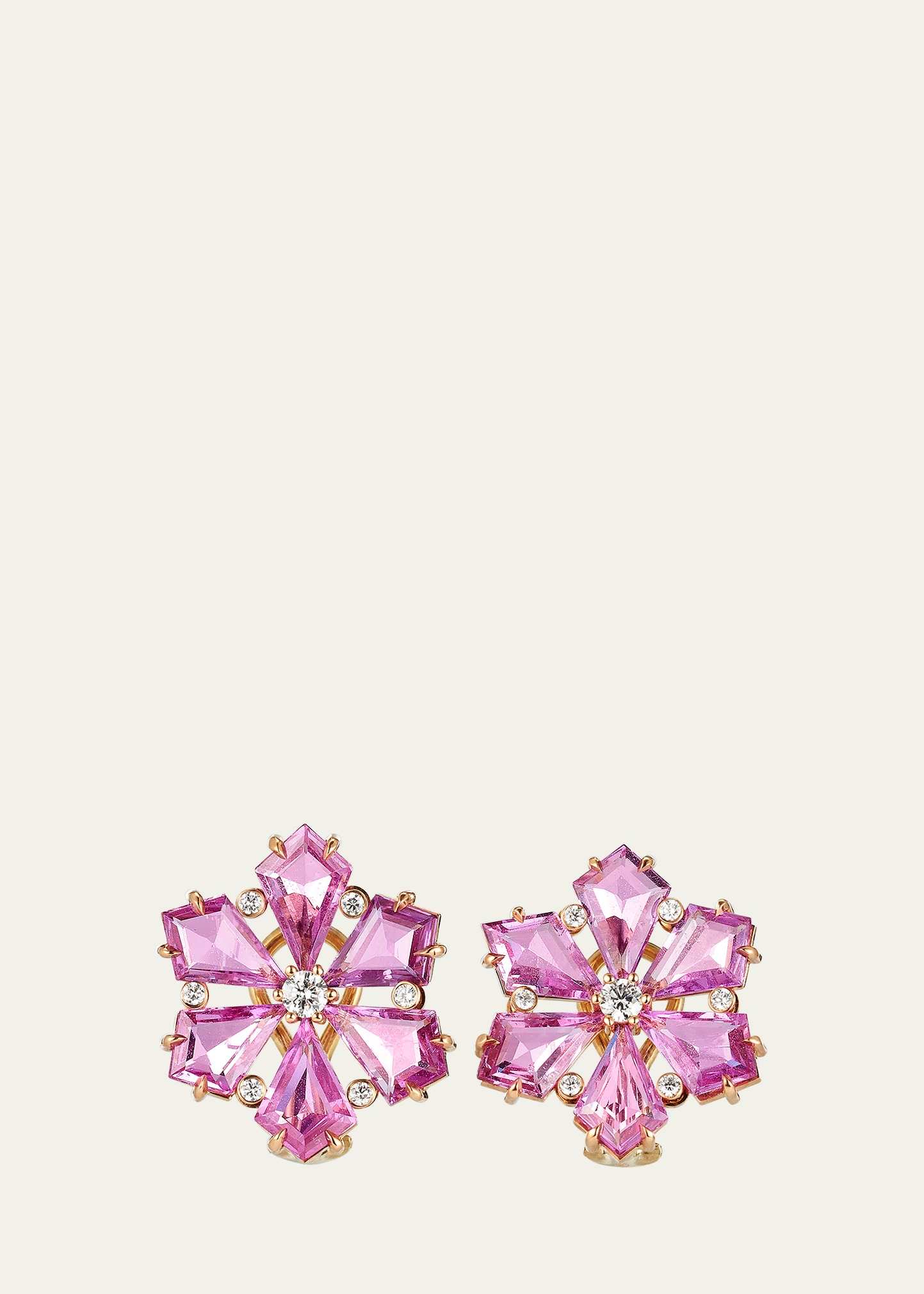 18K Rose Gold Pink Sapphire and Diamond Earrings