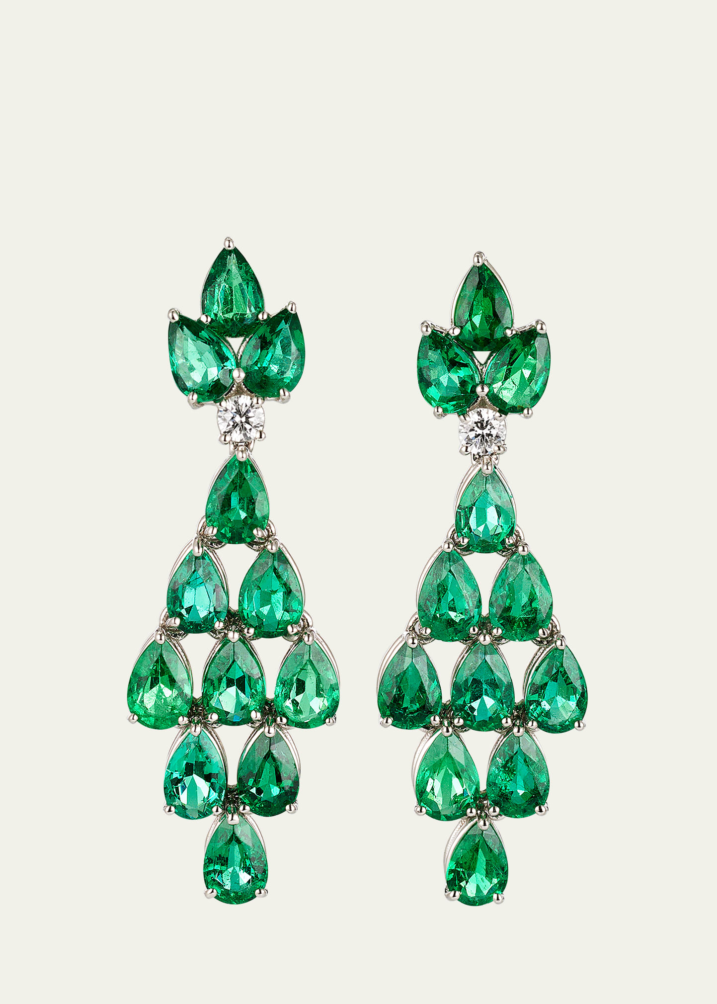 Platinum Pear Emerald and Diamond Earrings