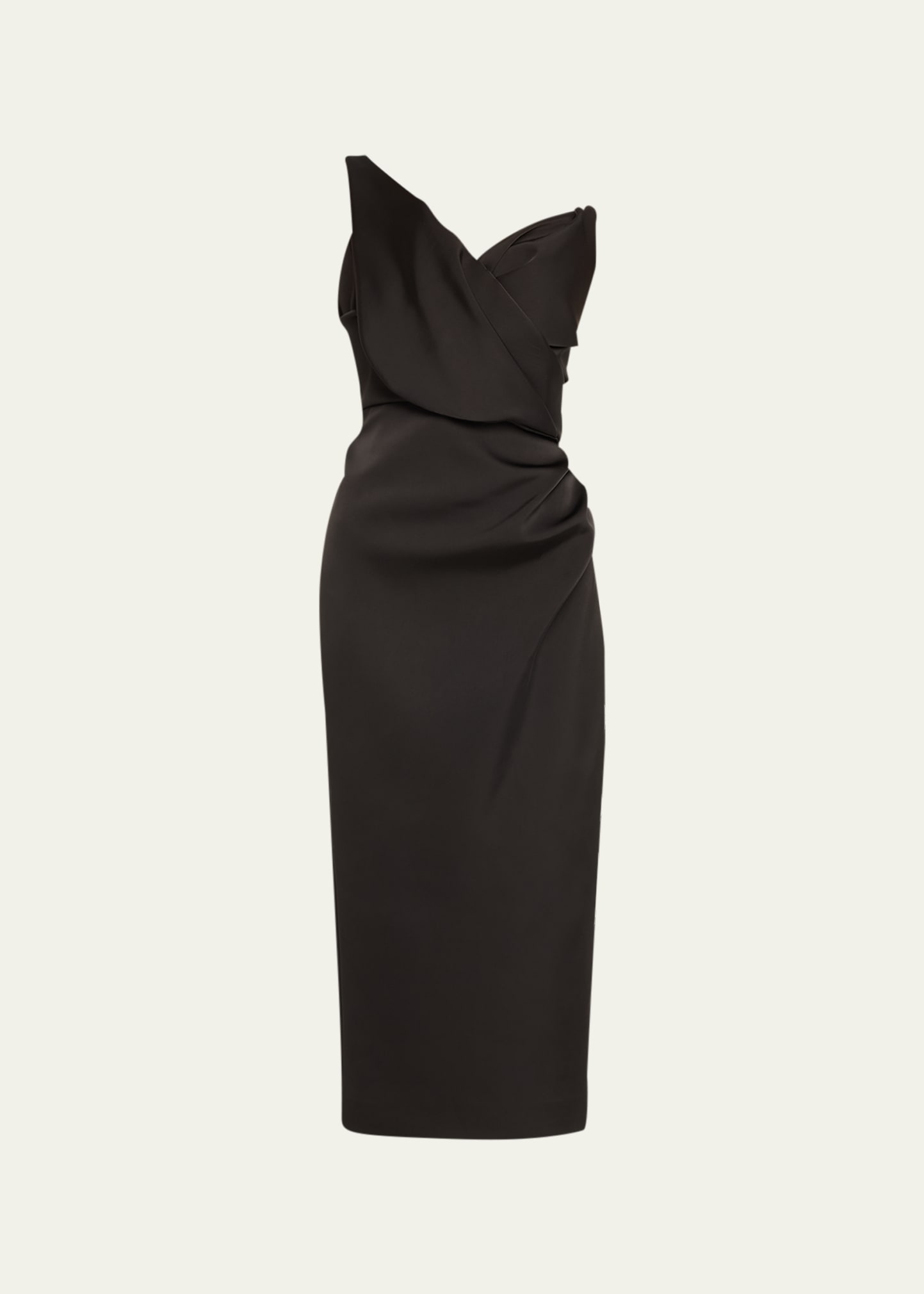 Rachel Gilbert Edan One-shoulder Ruched Crepe Midi Dress In Black