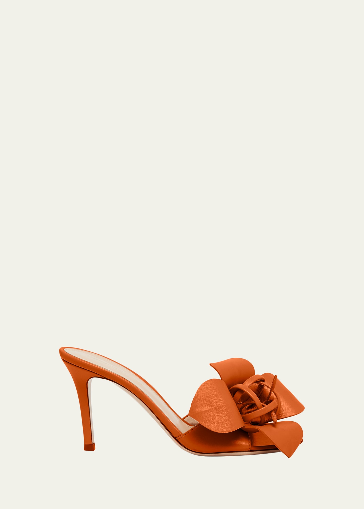 Gianvito Rossi Leather Flower Stiletto Slide Sandals In Ace