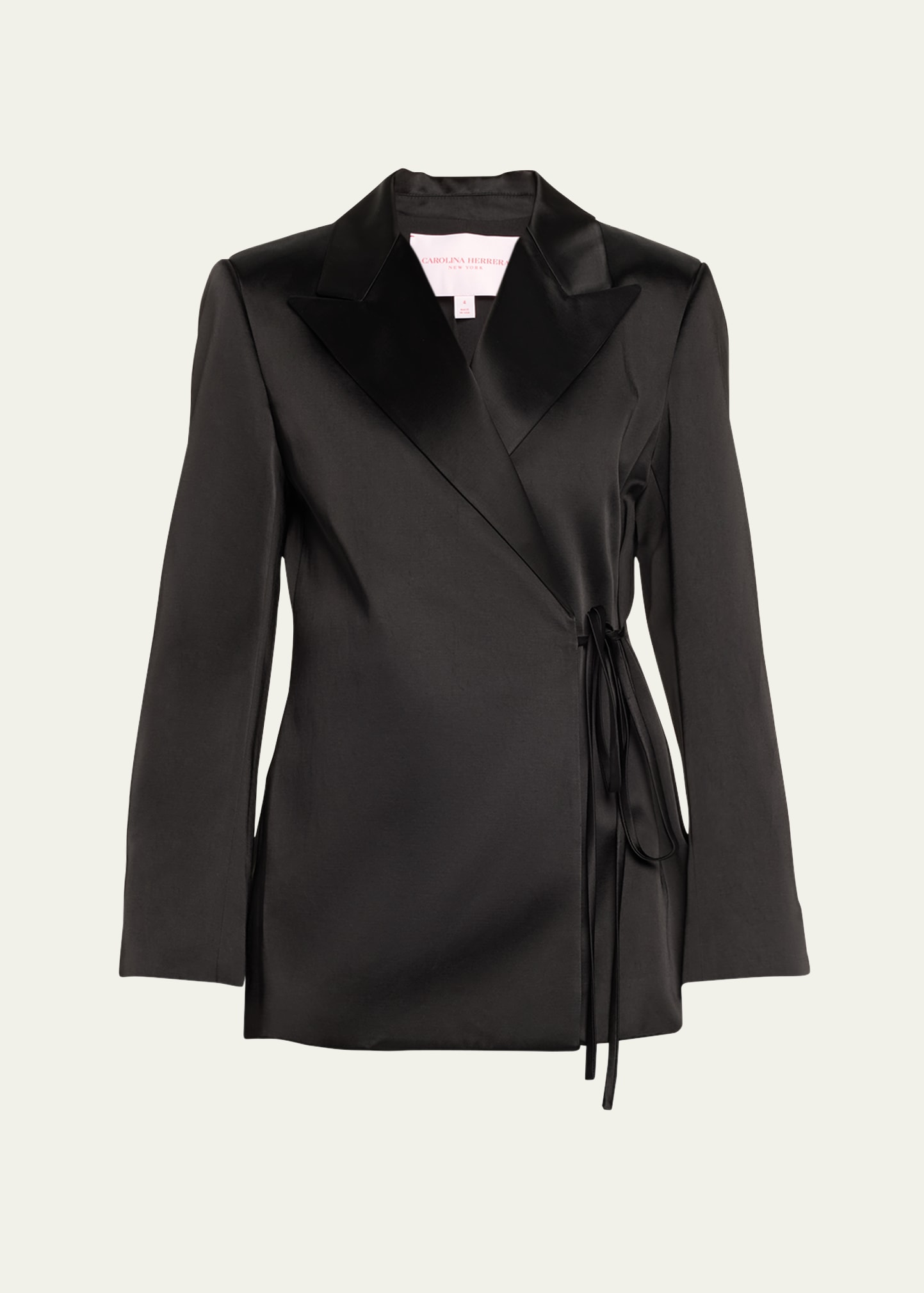 Shop Carolina Herrera Satin Wrap-front Oversized Jacket In Black