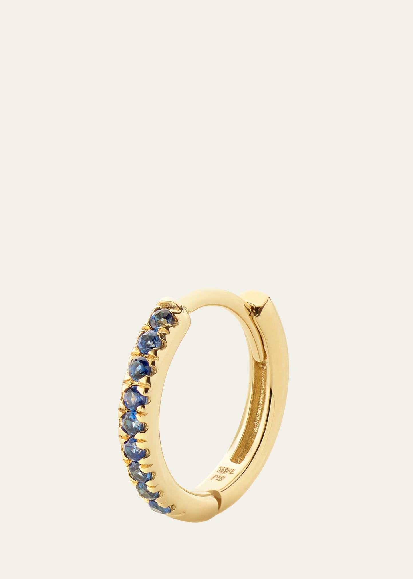 14K Yellow Gold Blue Sapphire Huggie Earring, Single