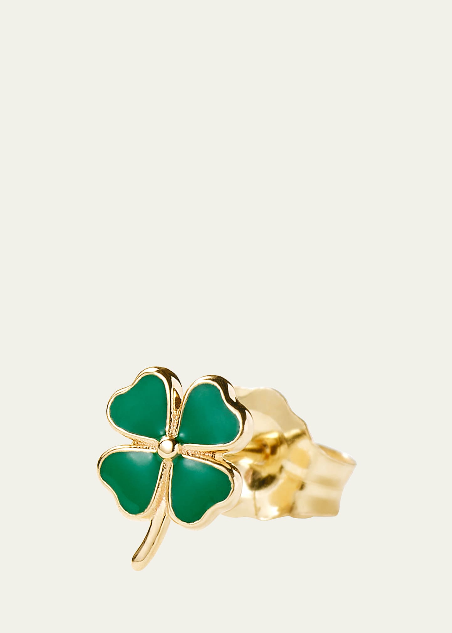 14K Yellow Gold Four Leaf Clover Stud Earring, Single