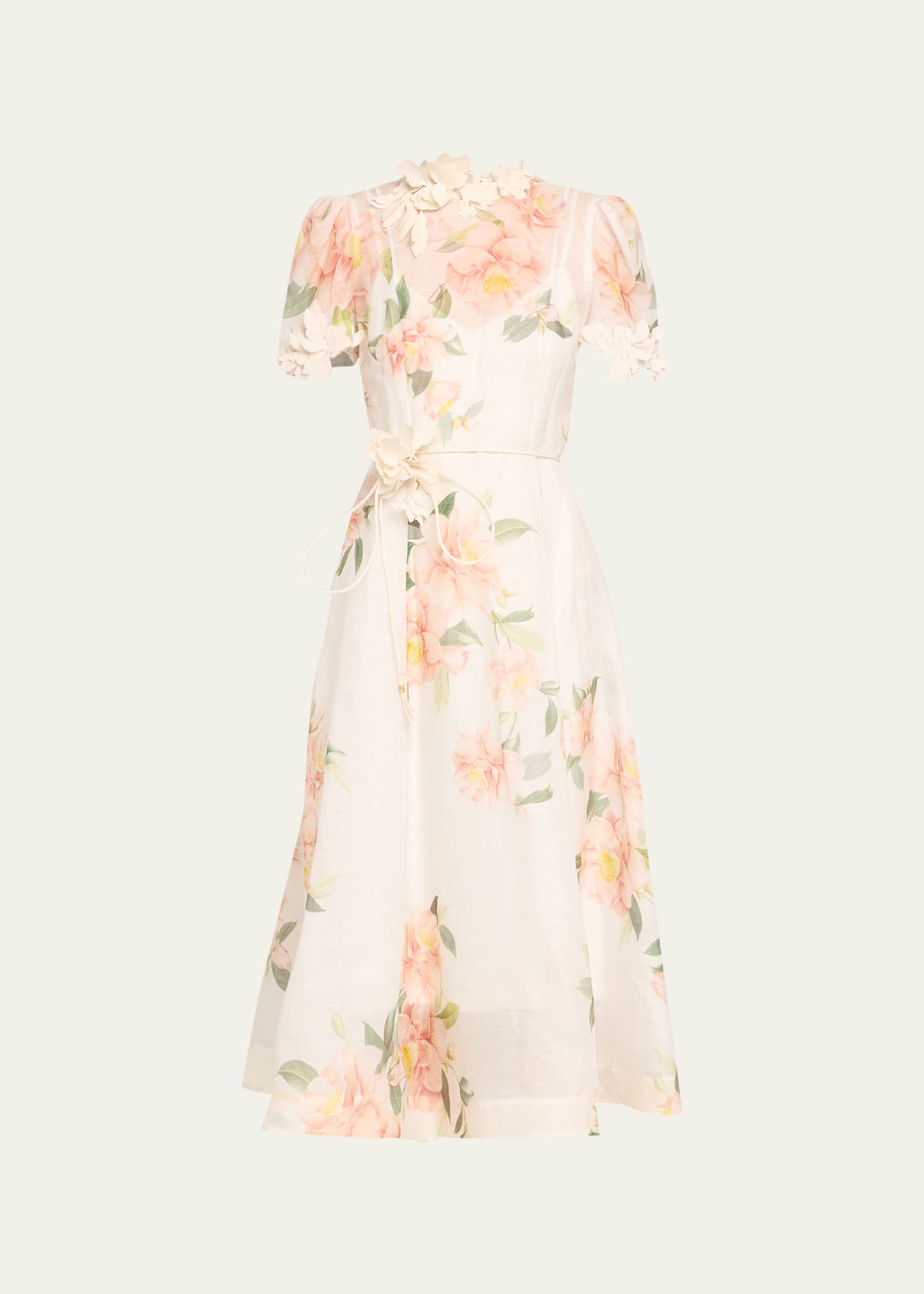 Shop Zimmermann Natura Liftoff Flower Midi Dress In Ivory Camellia