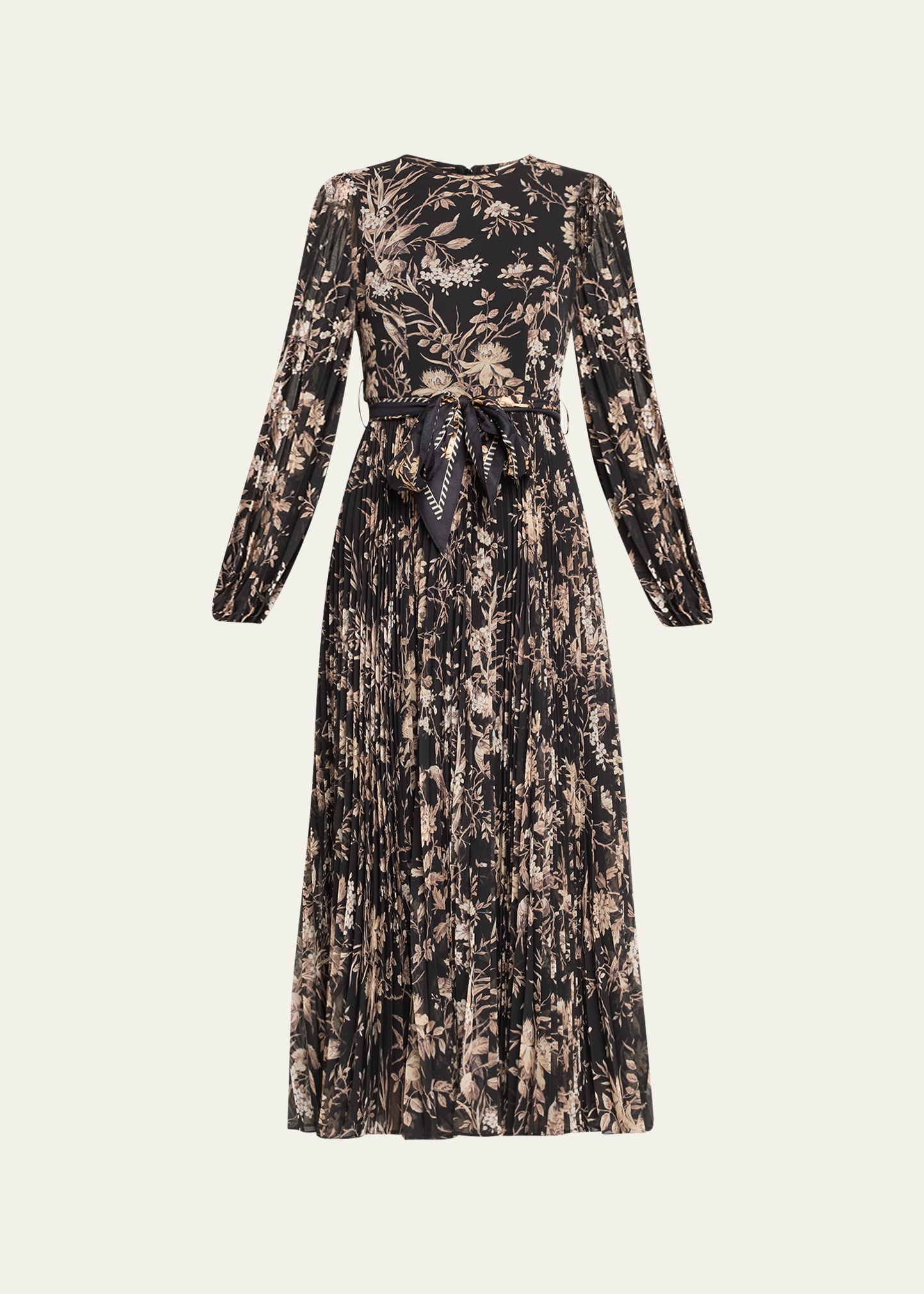 Shop Zimmermann Sunray Pleated Long-sleeve Midi Dress In Black Mockingbird