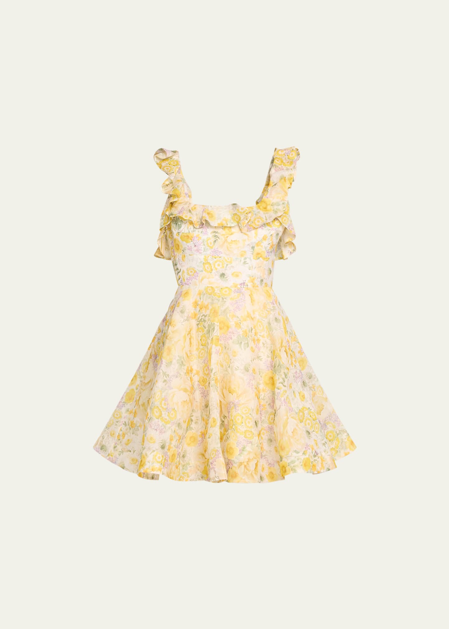 Zimmermann Harmony Frilled Floral Mini Dress In Yellow