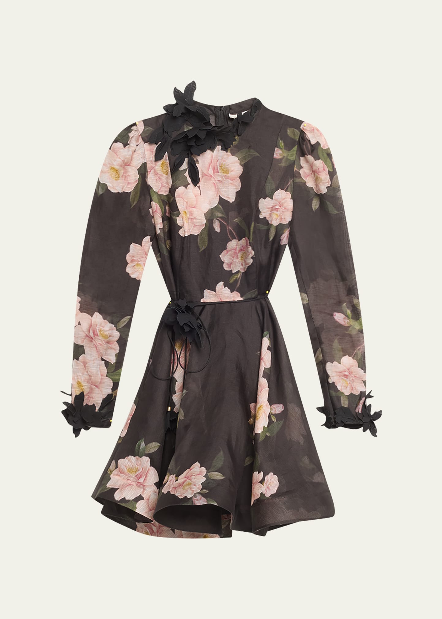 Shop Zimmermann Natura Liftoff Flower Mini Dress In Black Camellia