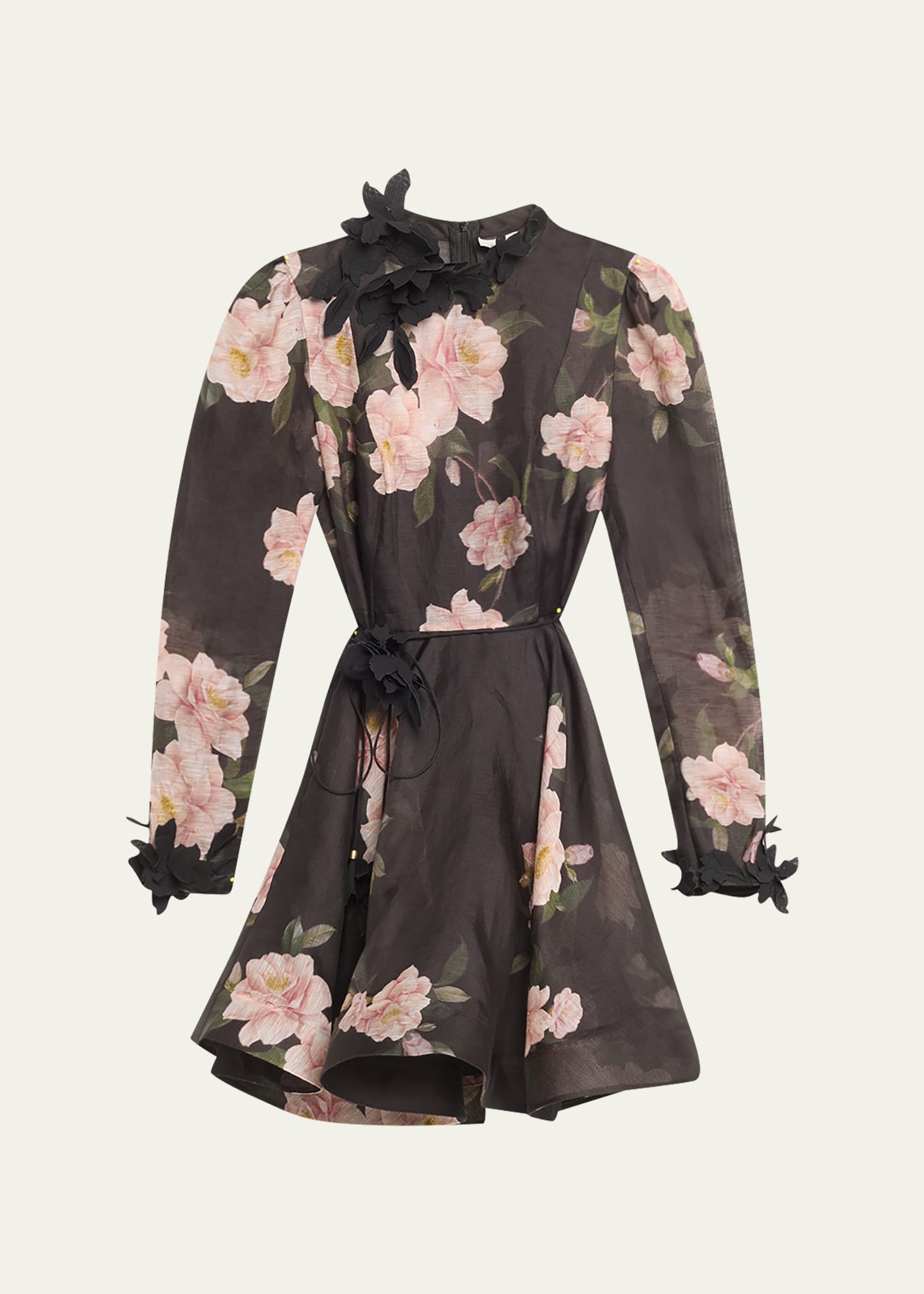 velvet long sleeve dress Mac Duggal - Black Long Sleeve Sheer Floral Embroidered Velvet Gown