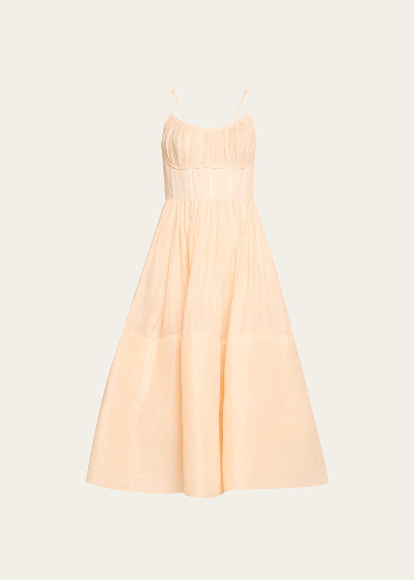 Shop Zimmermann Natura Ruched A-line Midi Dress In Light Peach