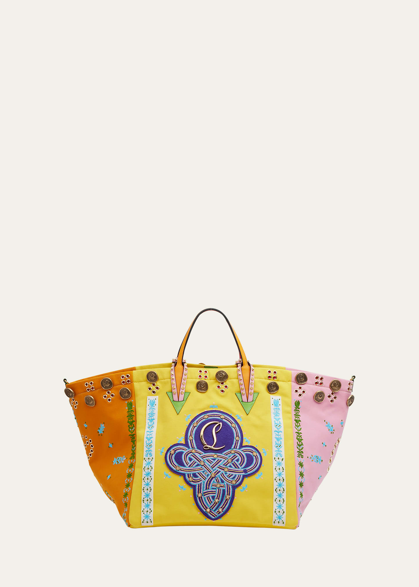 Christian Louboutin Breizcaba Embellished Felt And Leather-trimmed Canvas Tote In Multi