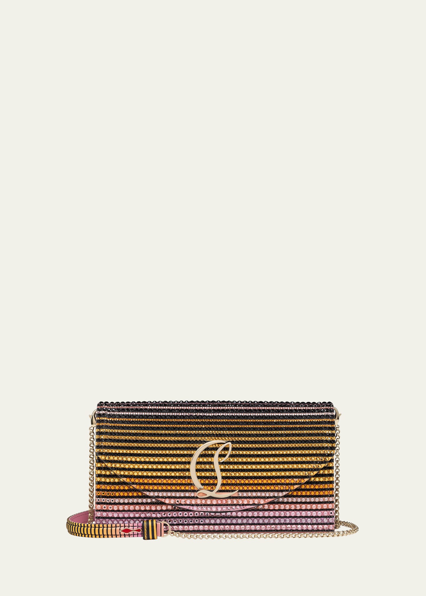 Shop Christian Louboutin Loubi54 Wallet On Chain In Strass Crepe Satin In Gold