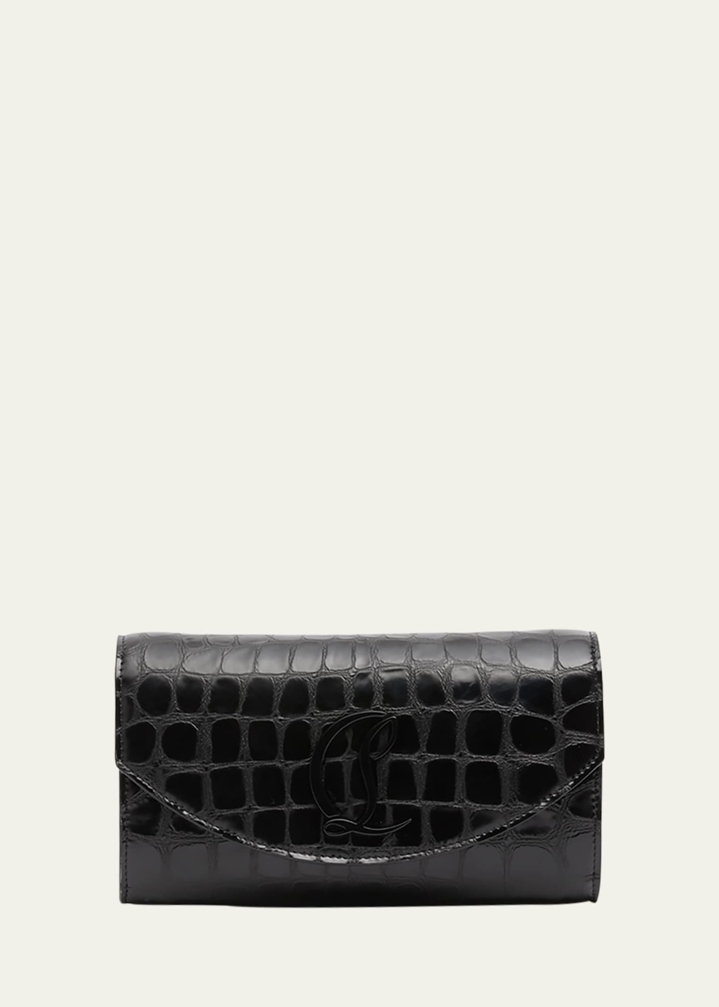 Christian Louboutin Loubi54 Wallet On Chain In Alligator Embossed Leather In Black