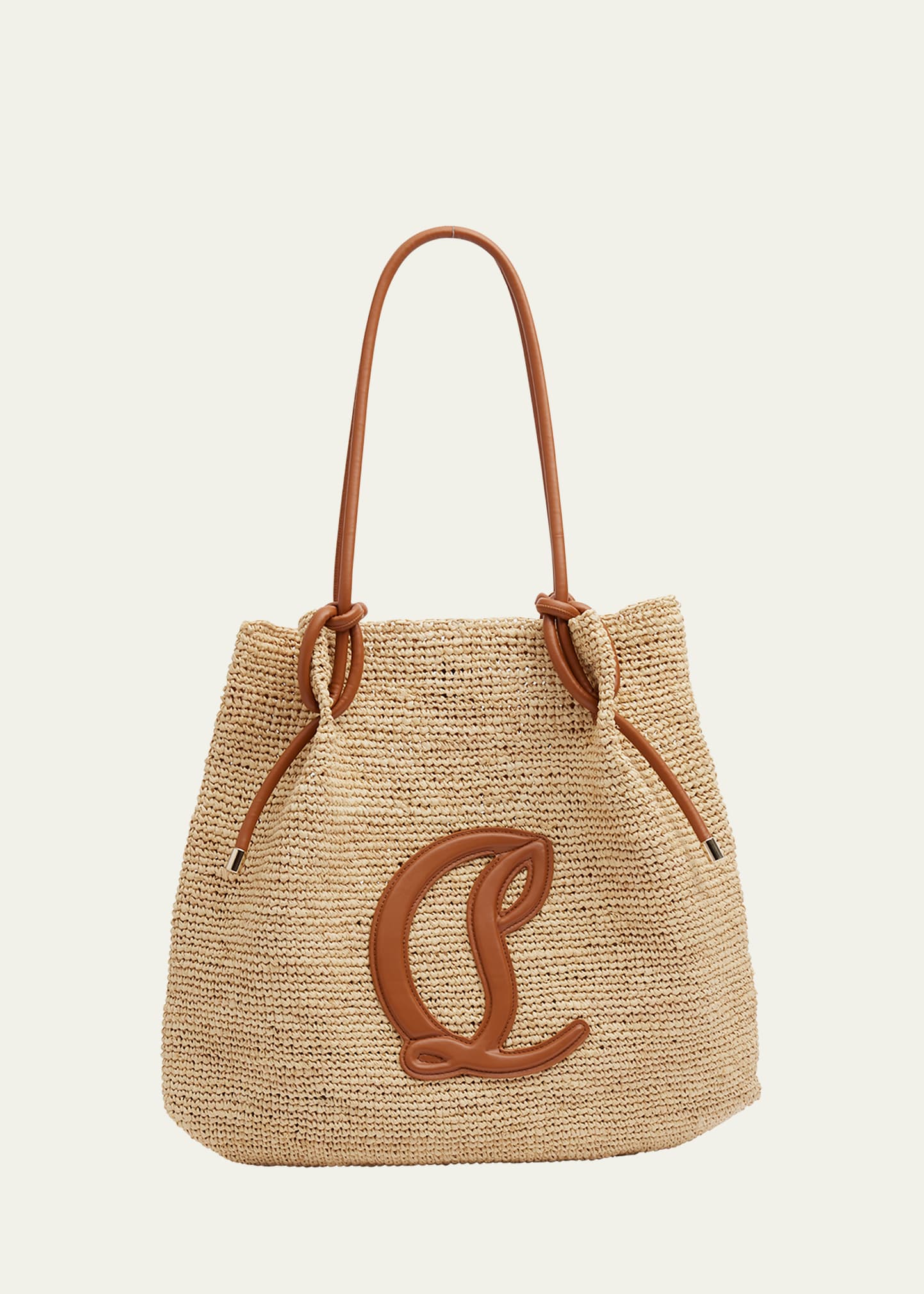 Shop Christian Louboutin By My Side Beach Tote In Raffia With Leather Logo In Natural/cuoio
