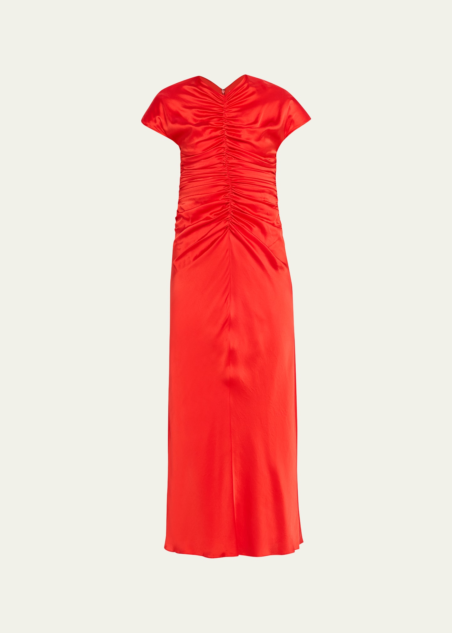 Shop Tove Aubree Short-sleeve Ruched Silk Midi Dress In Vivid Red