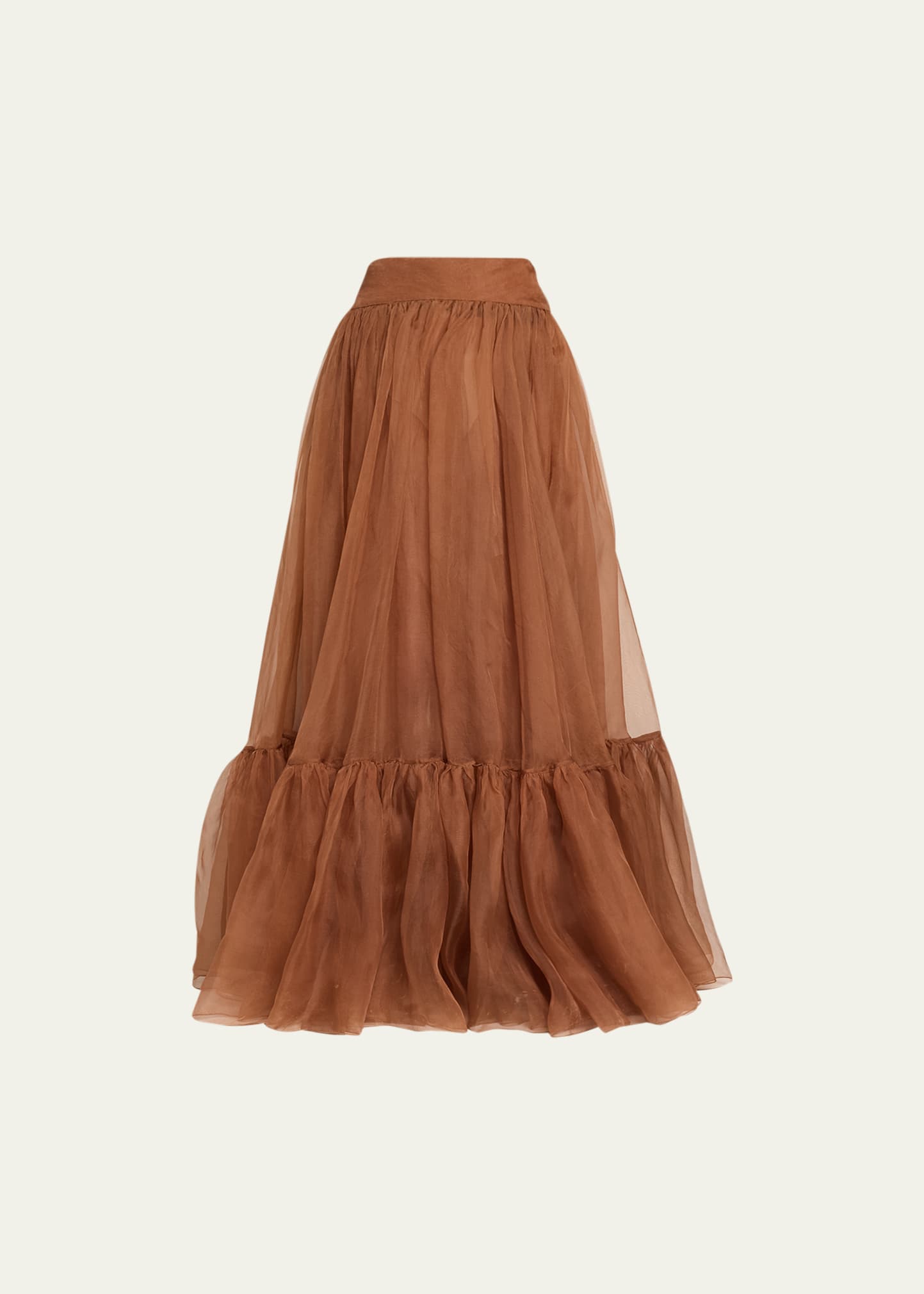 Shop Zimmermann Natura Gathered Silk Skirt In Toffee