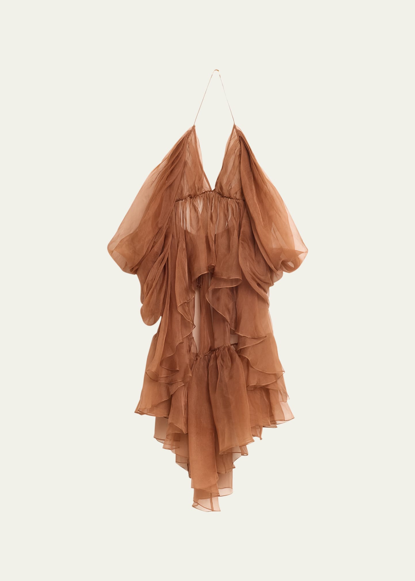 Zimmermann Cold-shoulder Draped Silk-organza Top In Toffee