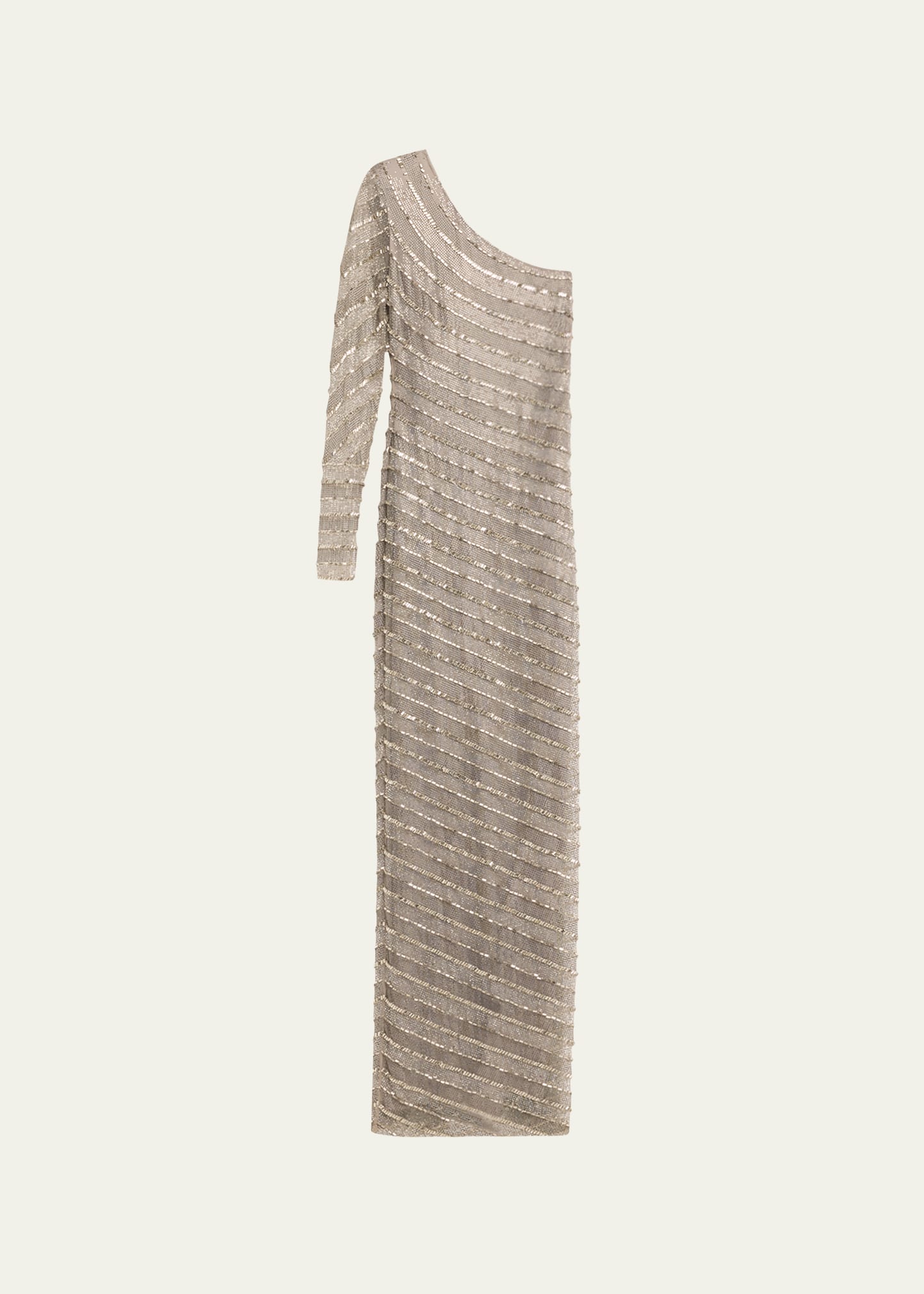 Naeem Khan Diagonal Crystal One-shoulder Column Gown In Grey