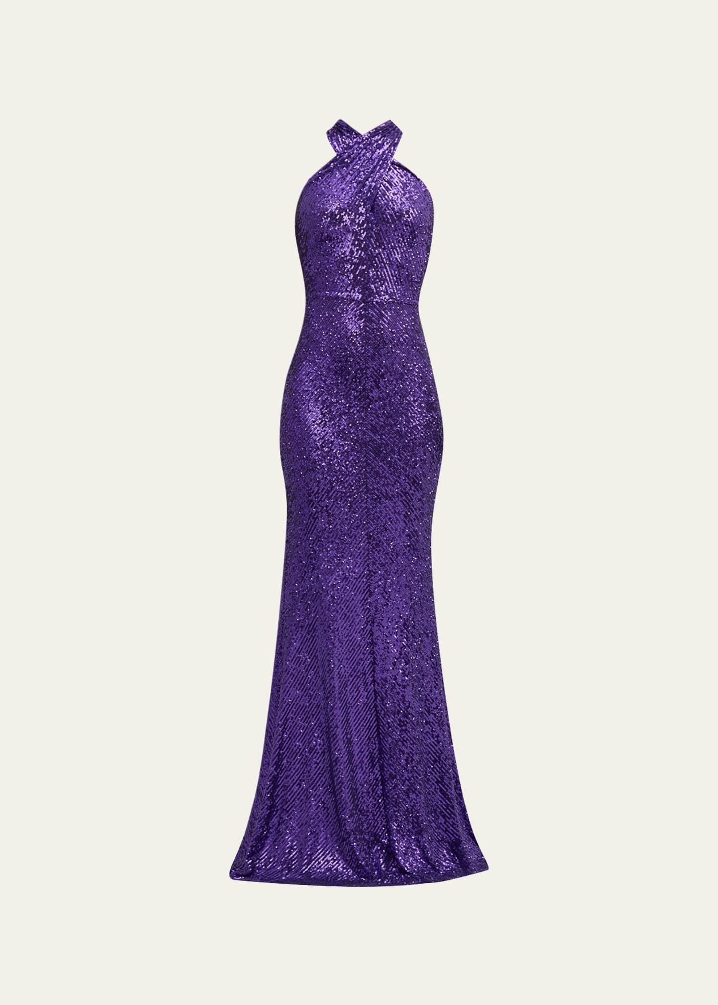 Naeem Khan Sequin Halter Gown In Purple