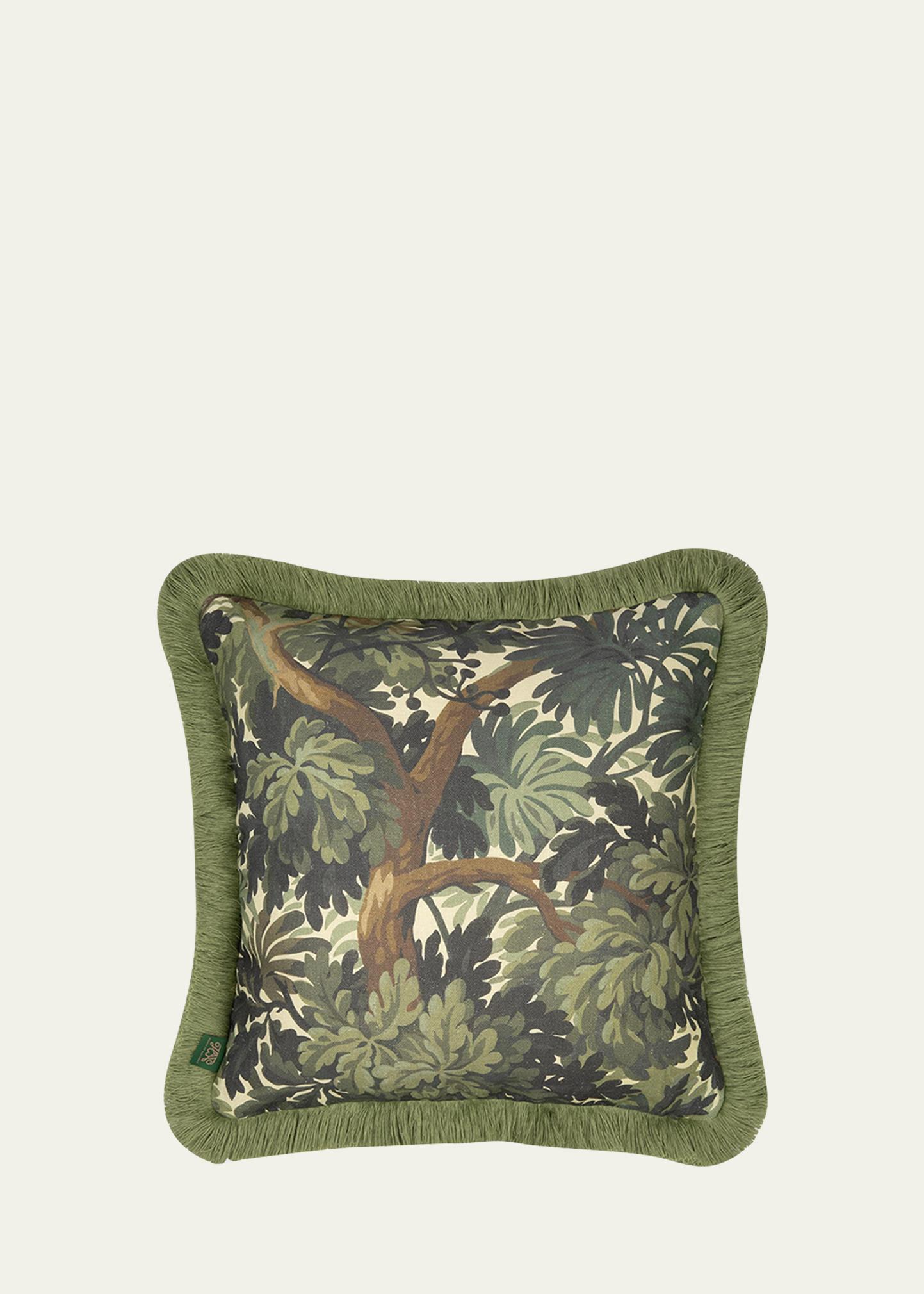 House Of Hackney Foris Fringed Cotton/linen Cushion, 18" Square In Verde