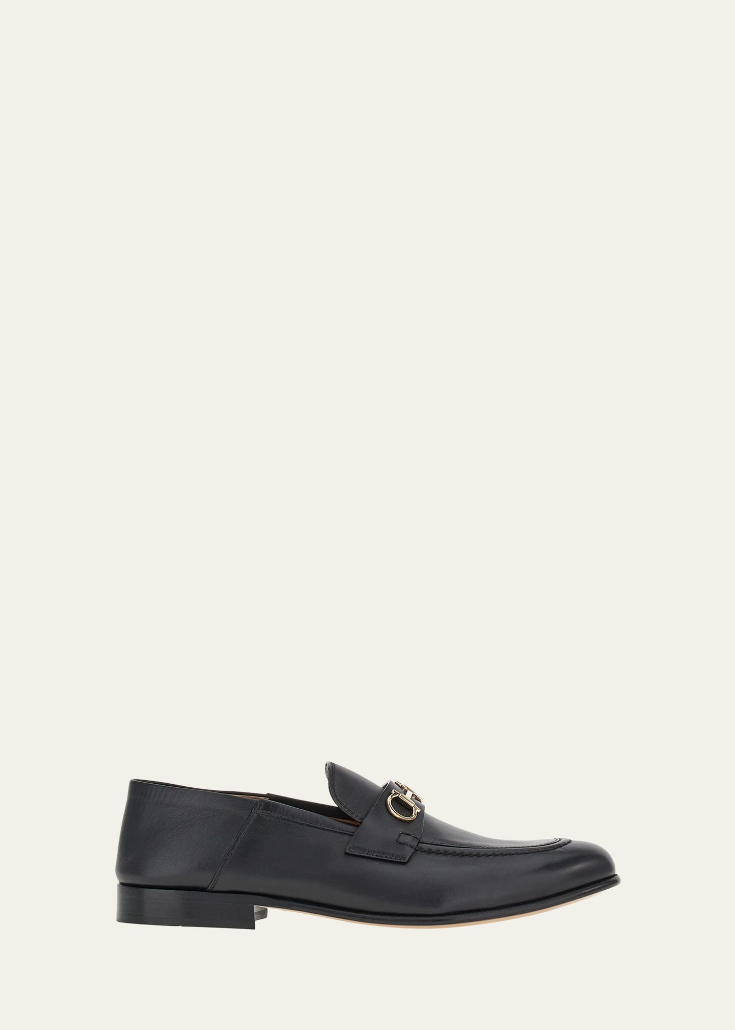 Ferragamo Ottone Leather Slide Bit Loafers In Nero