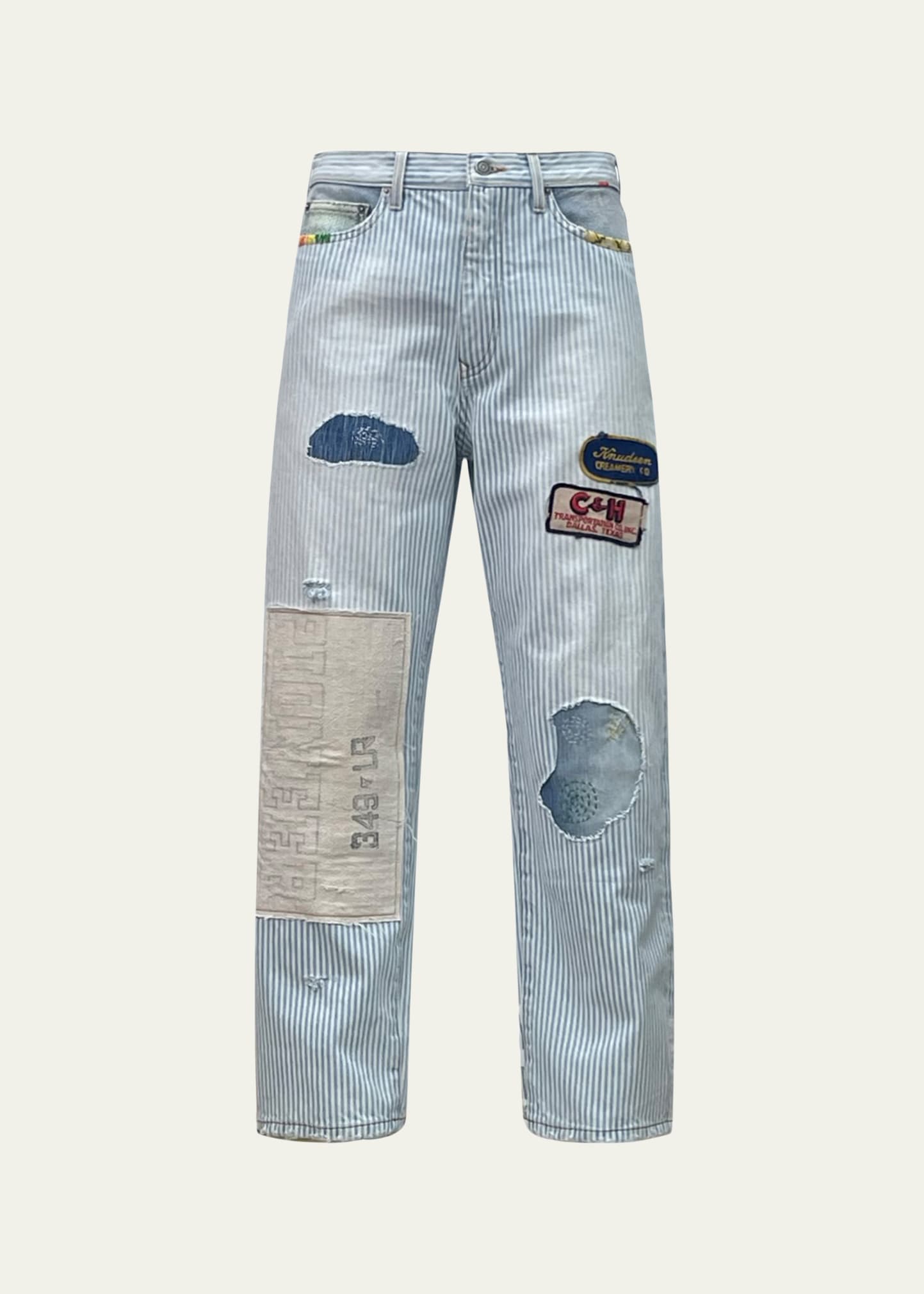 Cout De La Liberte Men's Striped Patchwork Jeans
