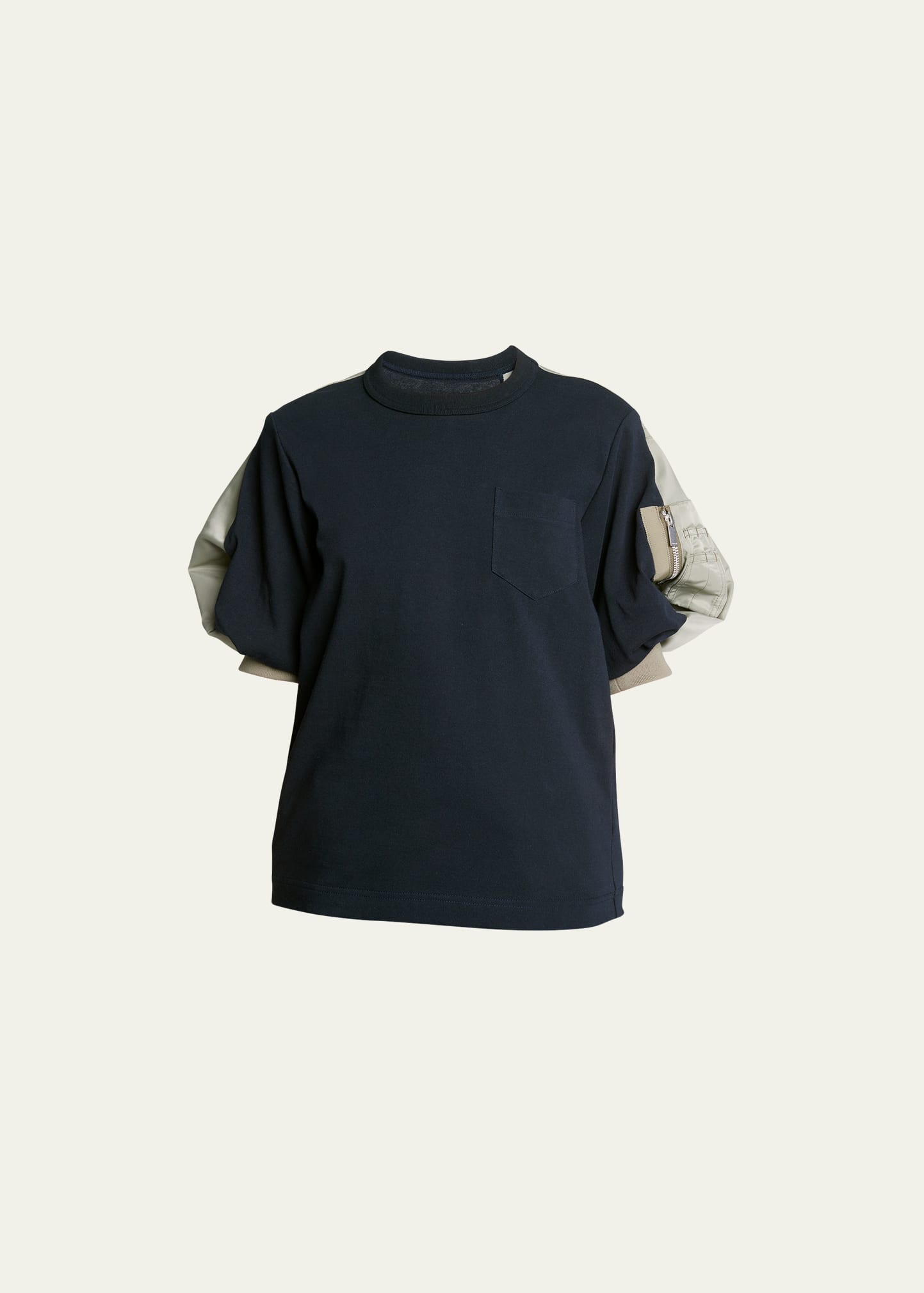 Nylon Twill Bomber Jacket Sleeve T-Shirt