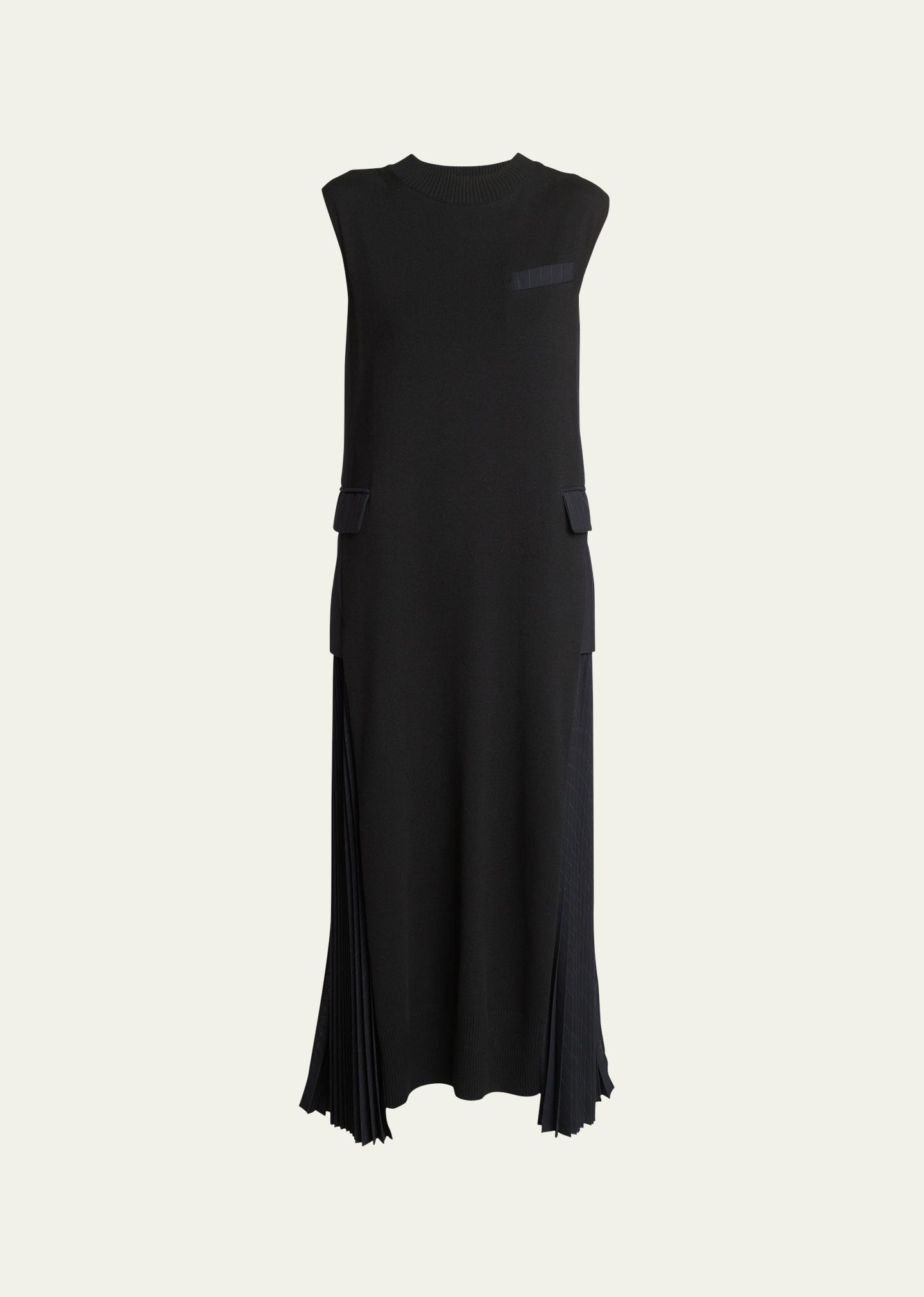 Sacai Chalk Stripe Mixed Media Sweater Dress in Navy | Smart Closet