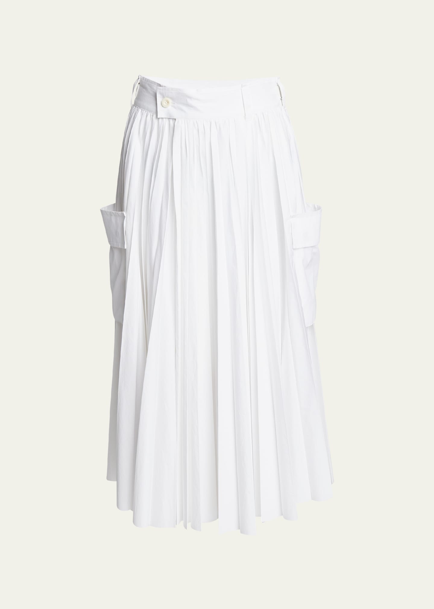 Pleated Poplin Midi Skirt with Pocket Detail