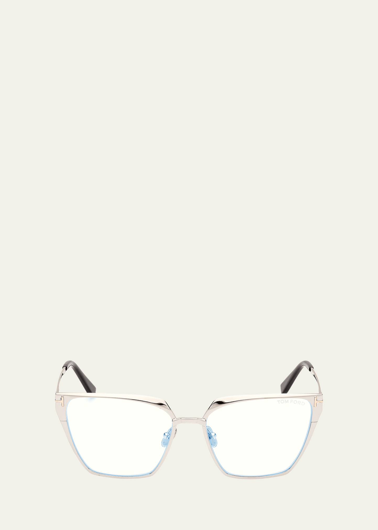 Shop Tom Ford Blue Blocking Metal Cat-eye Glasses In Shiny Palladium