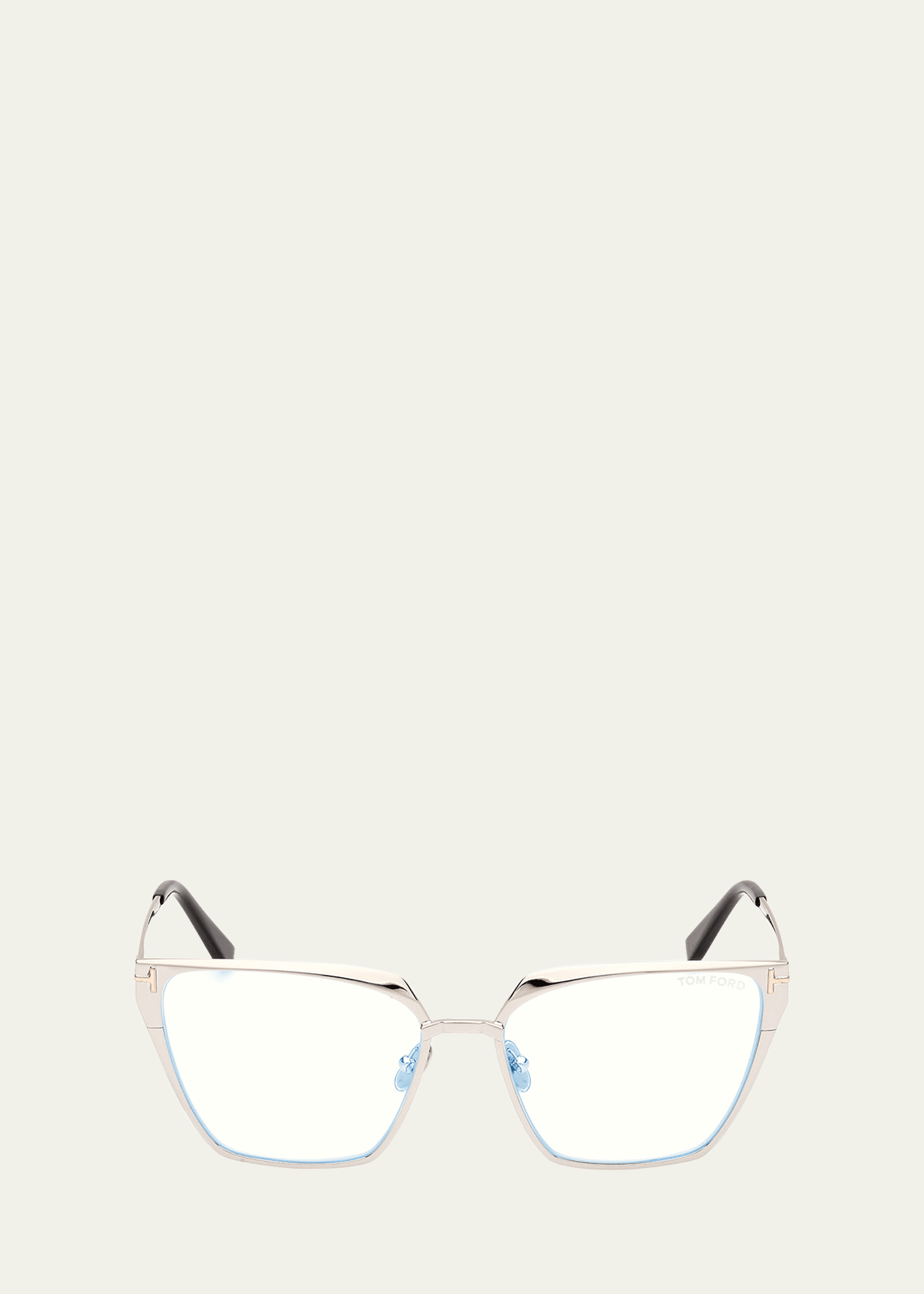 Tom Ford Blue Blocking Metal Cat-eye Glasses In Shiny Palladium