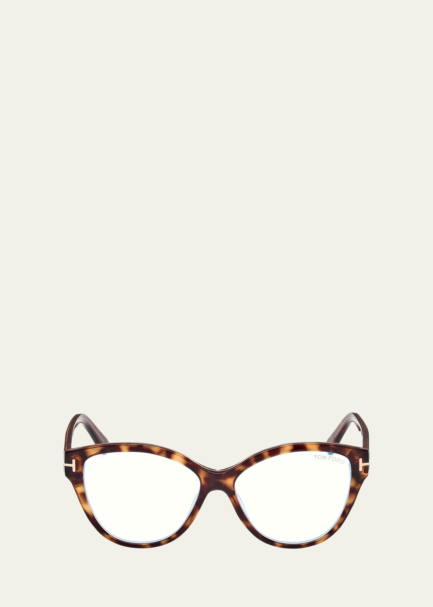 Shop Tom Ford Blue Blocking Rounded Acetate Cat-eye Glasses In Shiny Havana And