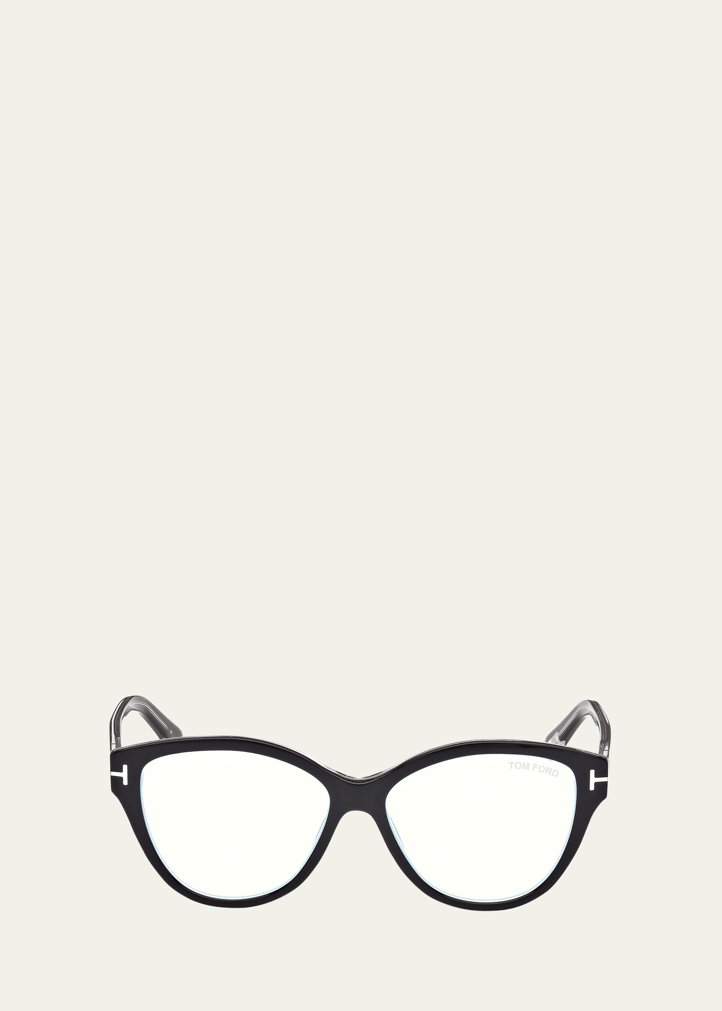 Shop Tom Ford Blue Blocking Rounded Acetate Cat-eye Glasses In Shiny Black Cryst
