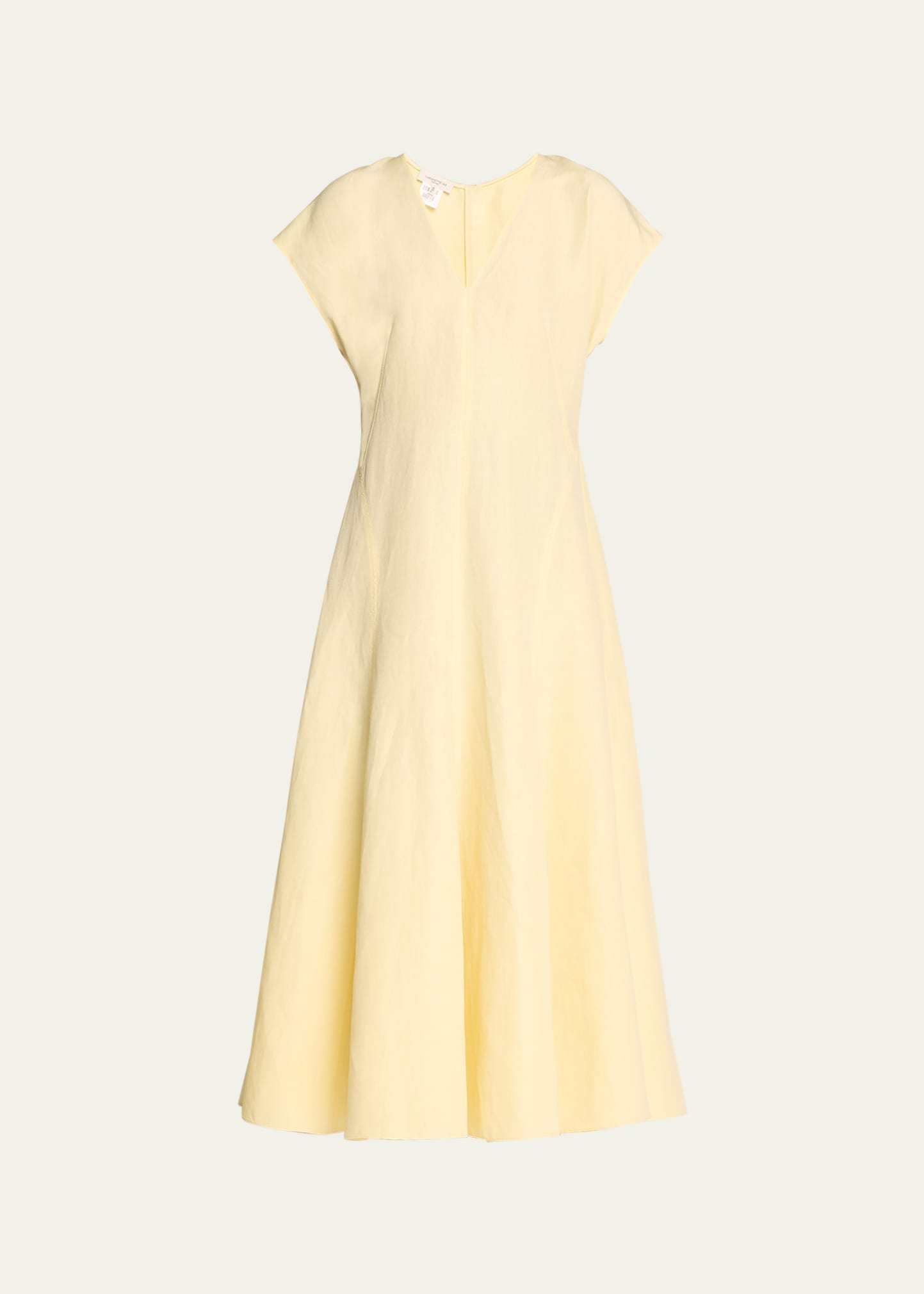 Shop Lafayette 148 V-neck A-line Silk-linen Midi Dress In Yellow Yarrow