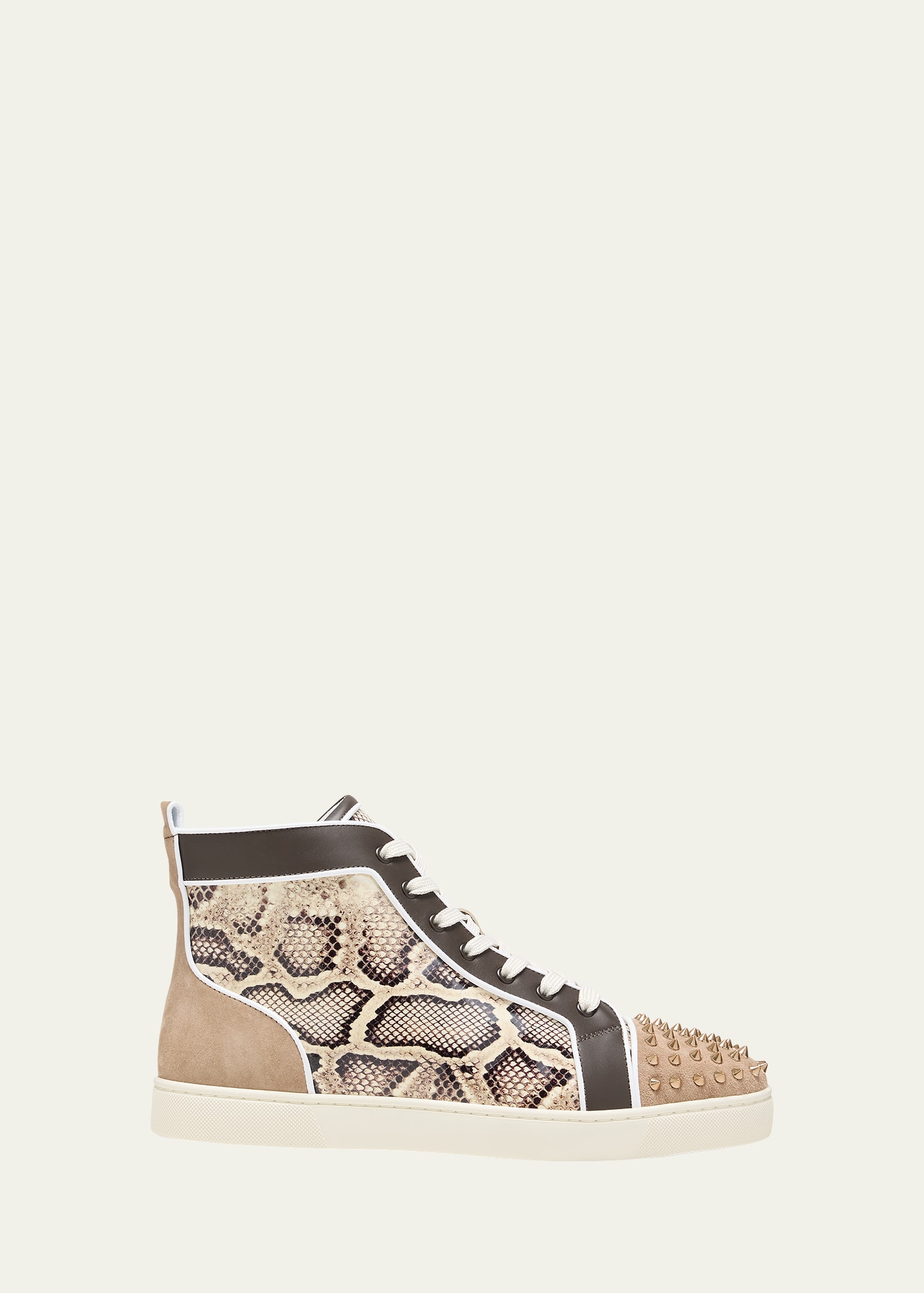 Christian Louboutin Men's Lou Spikes High-top Leather Sneakers In Animal Print