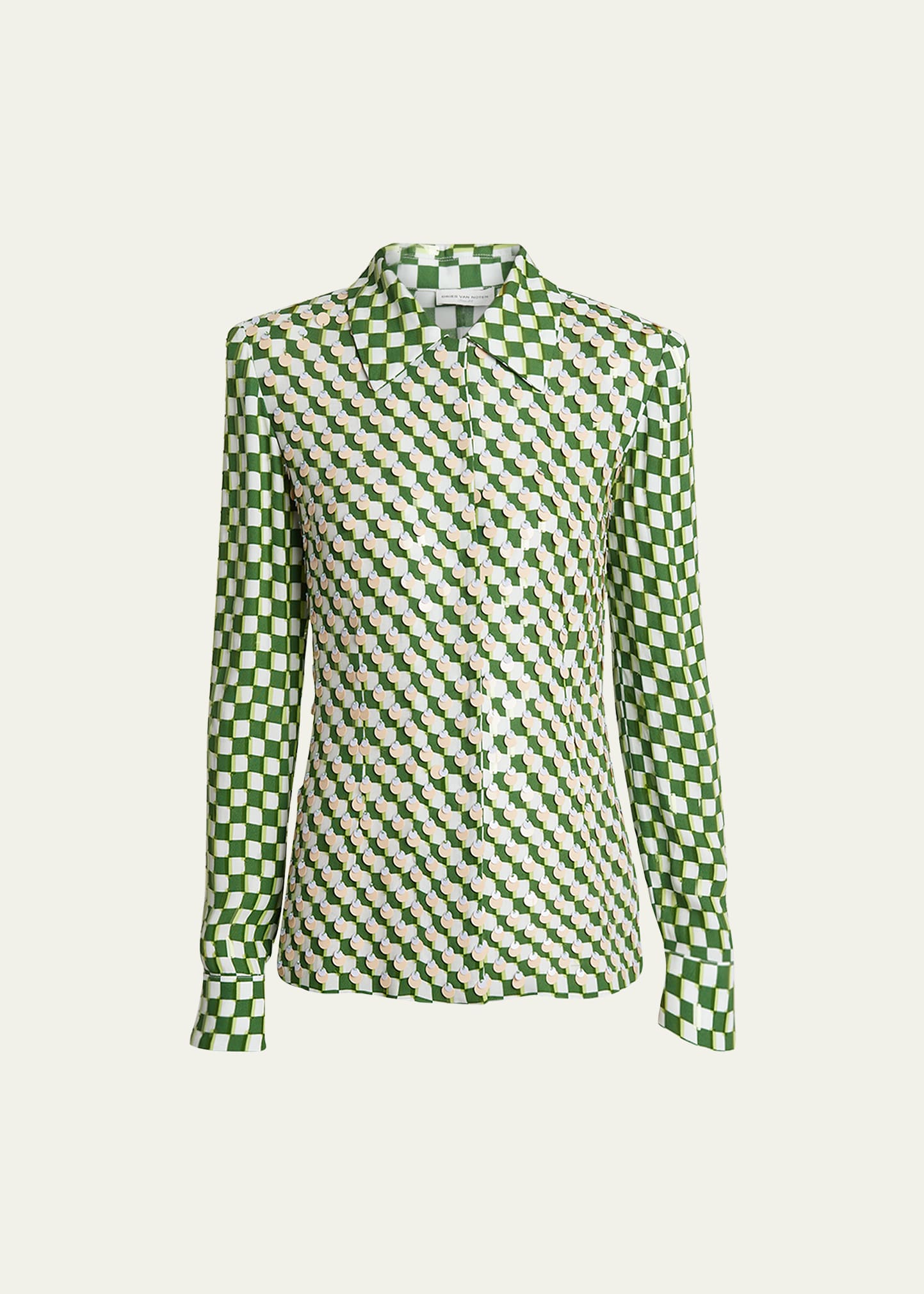 Dries Van Noten Carsies Embellished Button-front Shirt In Green